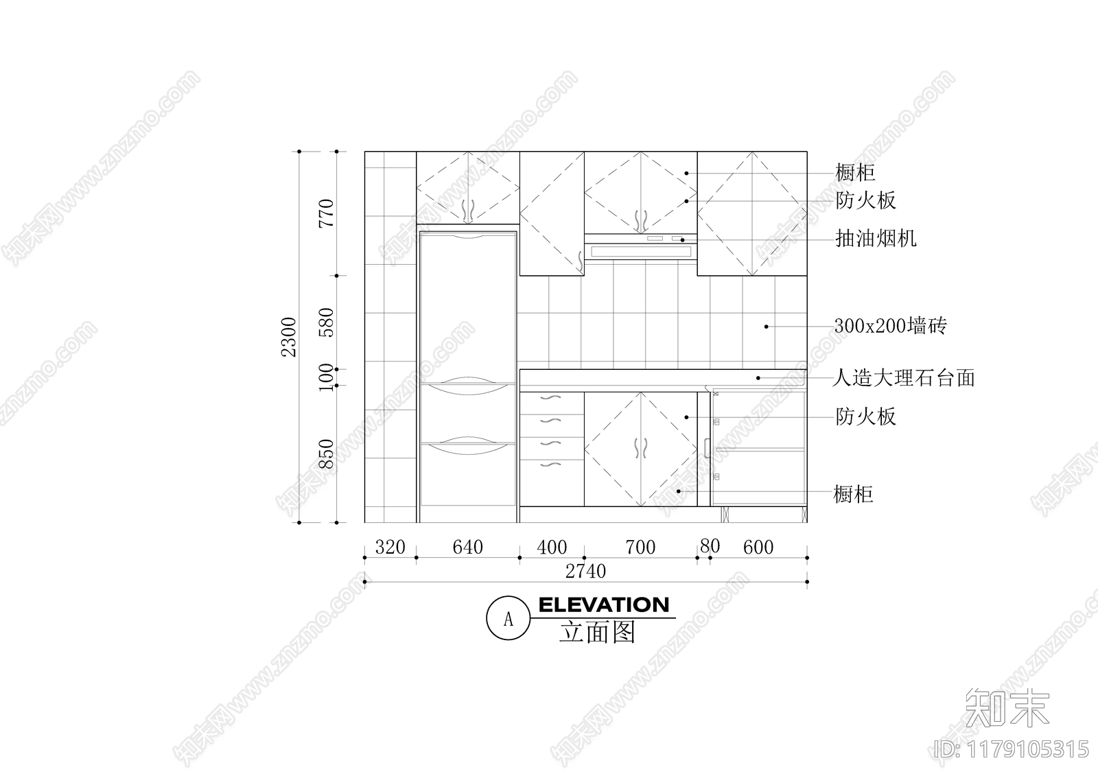 现代厨房cad施工图下载【ID:1179105315】