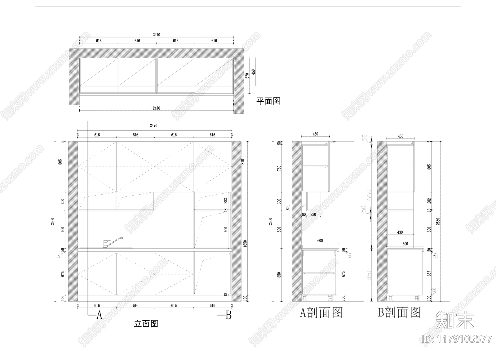 现代厨房cad施工图下载【ID:1179105577】