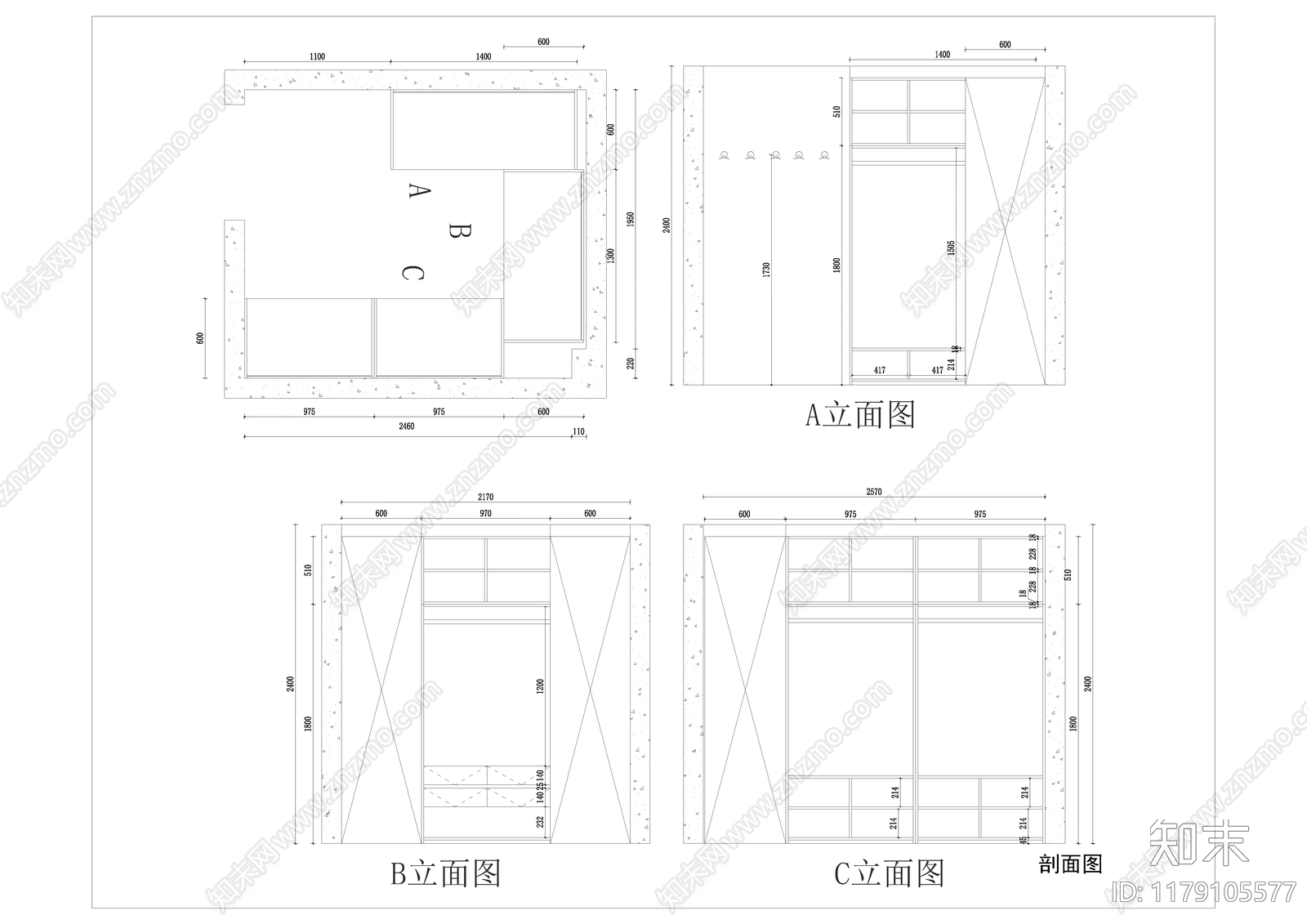 现代厨房cad施工图下载【ID:1179105577】