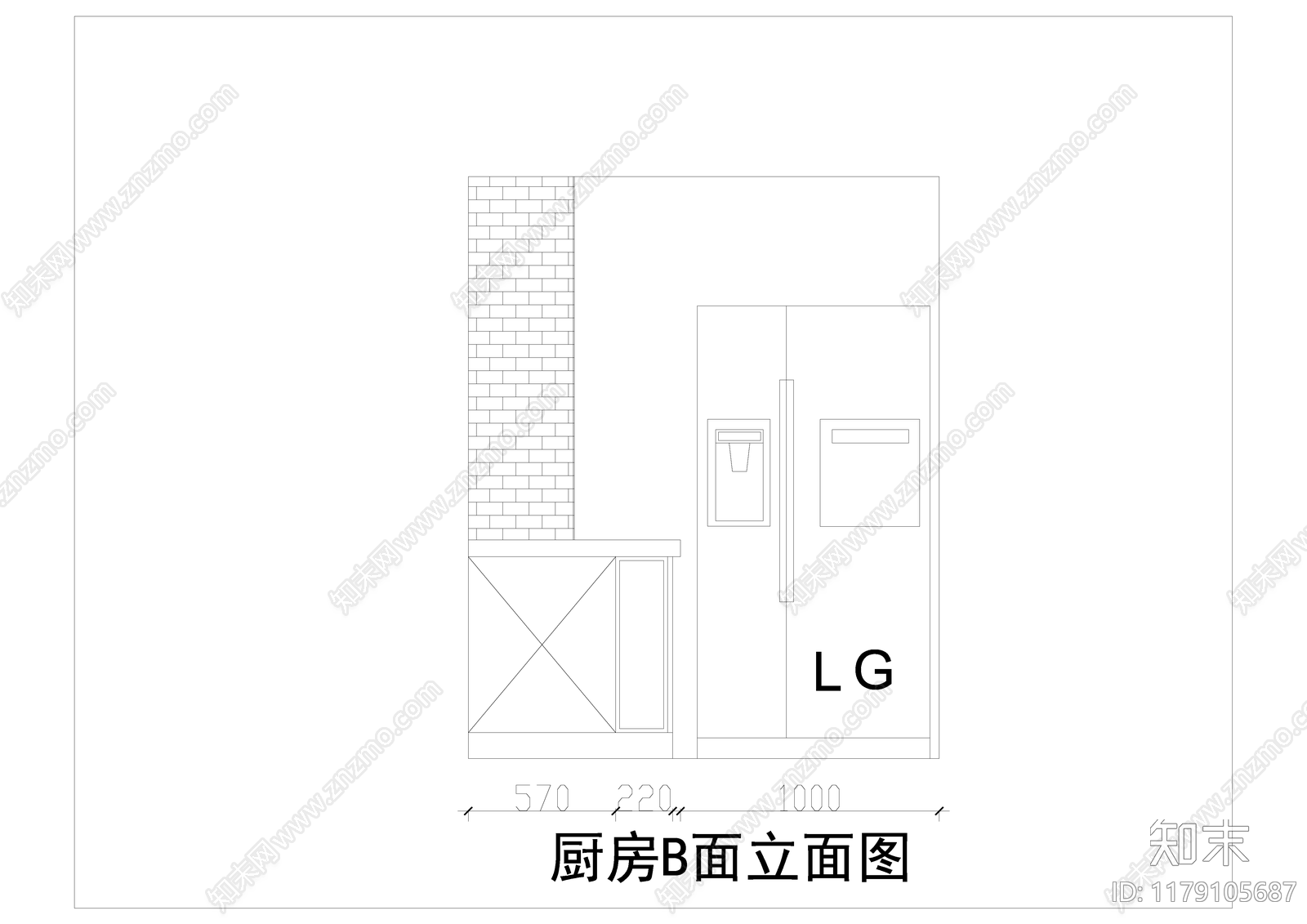 欧式厨房cad施工图下载【ID:1179105687】