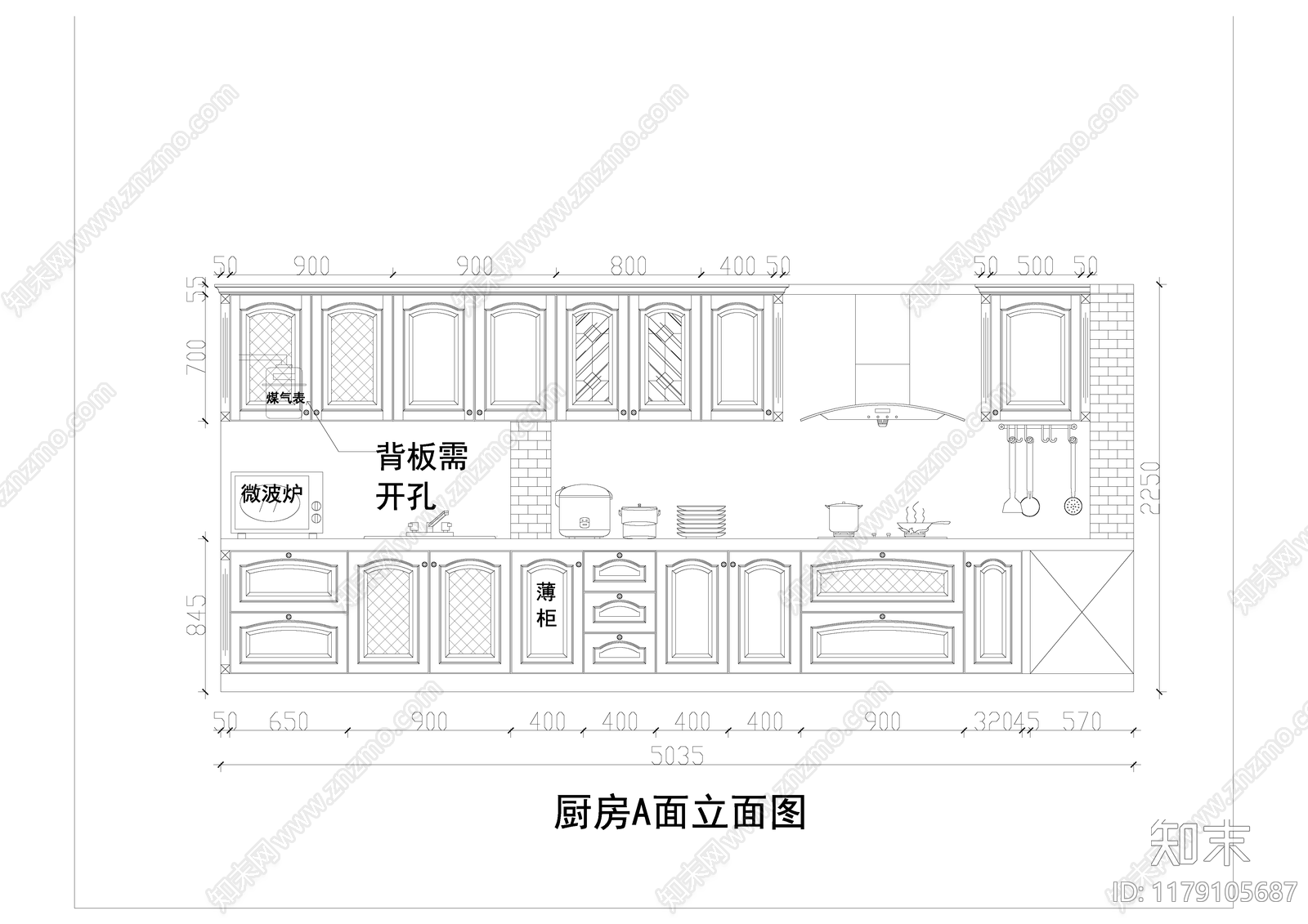 欧式厨房cad施工图下载【ID:1179105687】