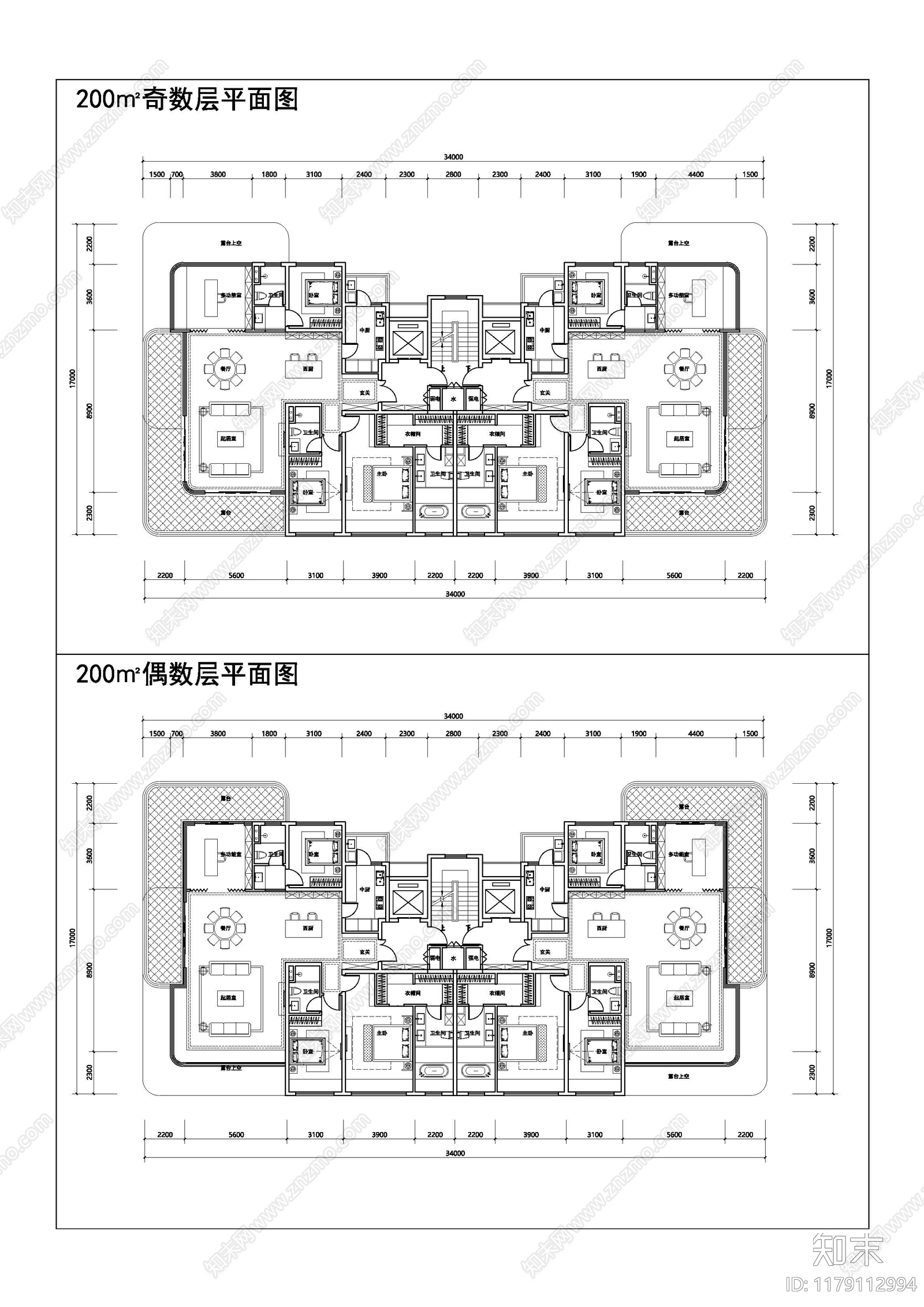 现代住宅楼建筑cad施工图下载【ID:1179112994】