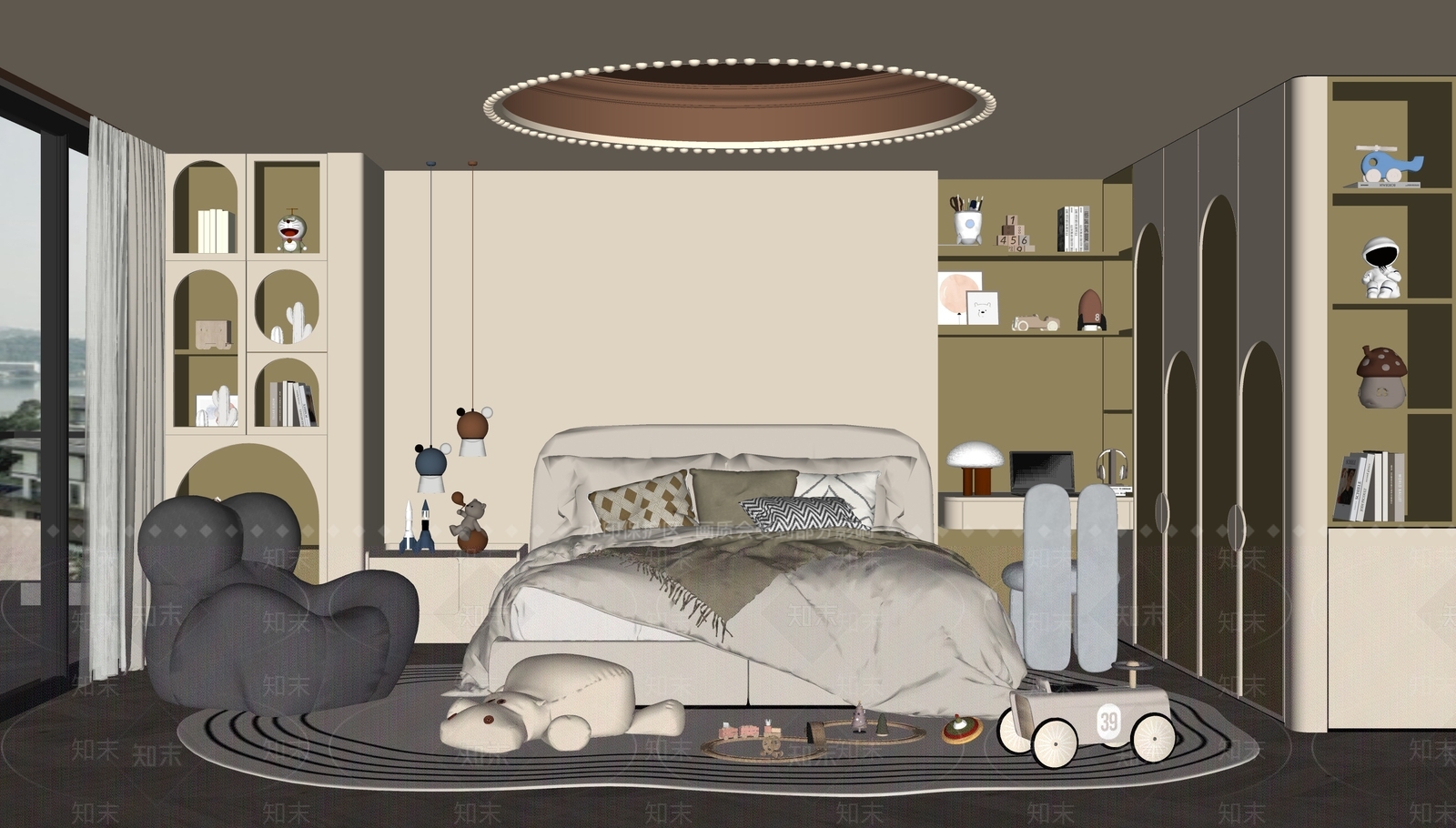 现代男孩房SU模型下载【ID:1179114480】