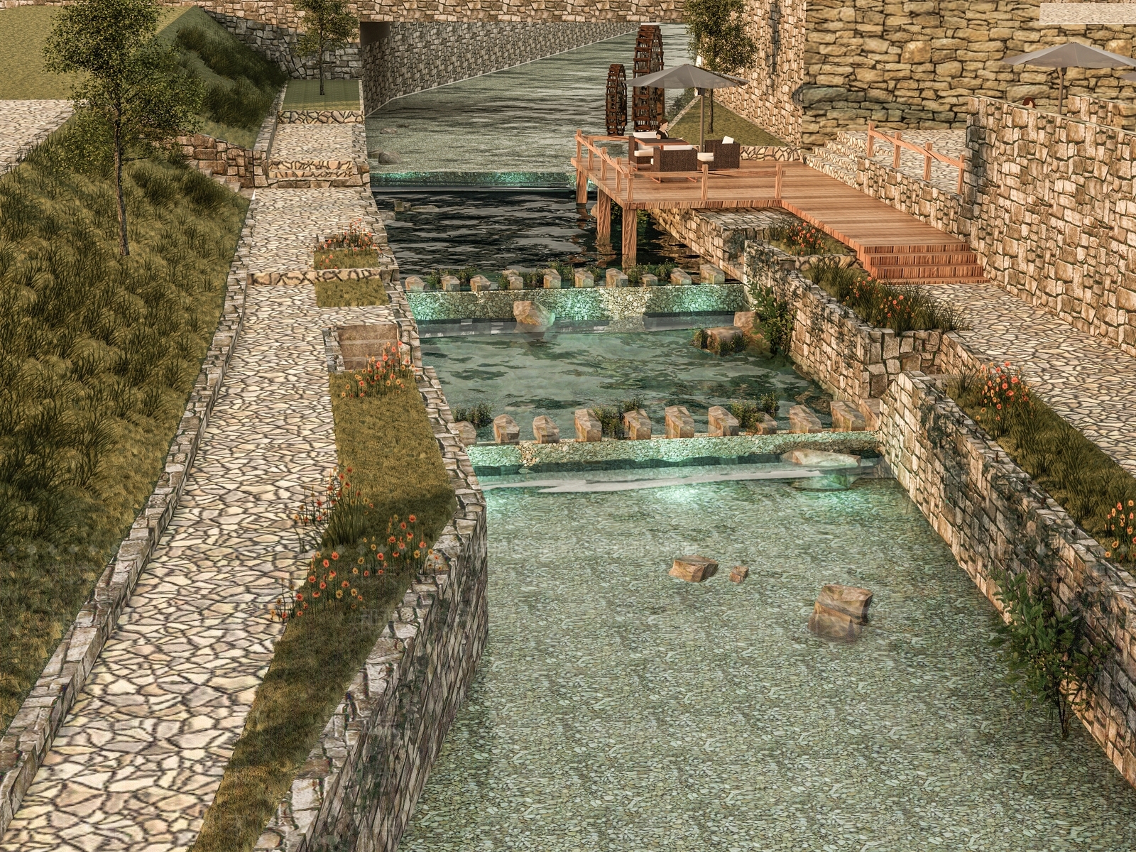 现代滨水景观SU模型下载【ID:1179132454】
