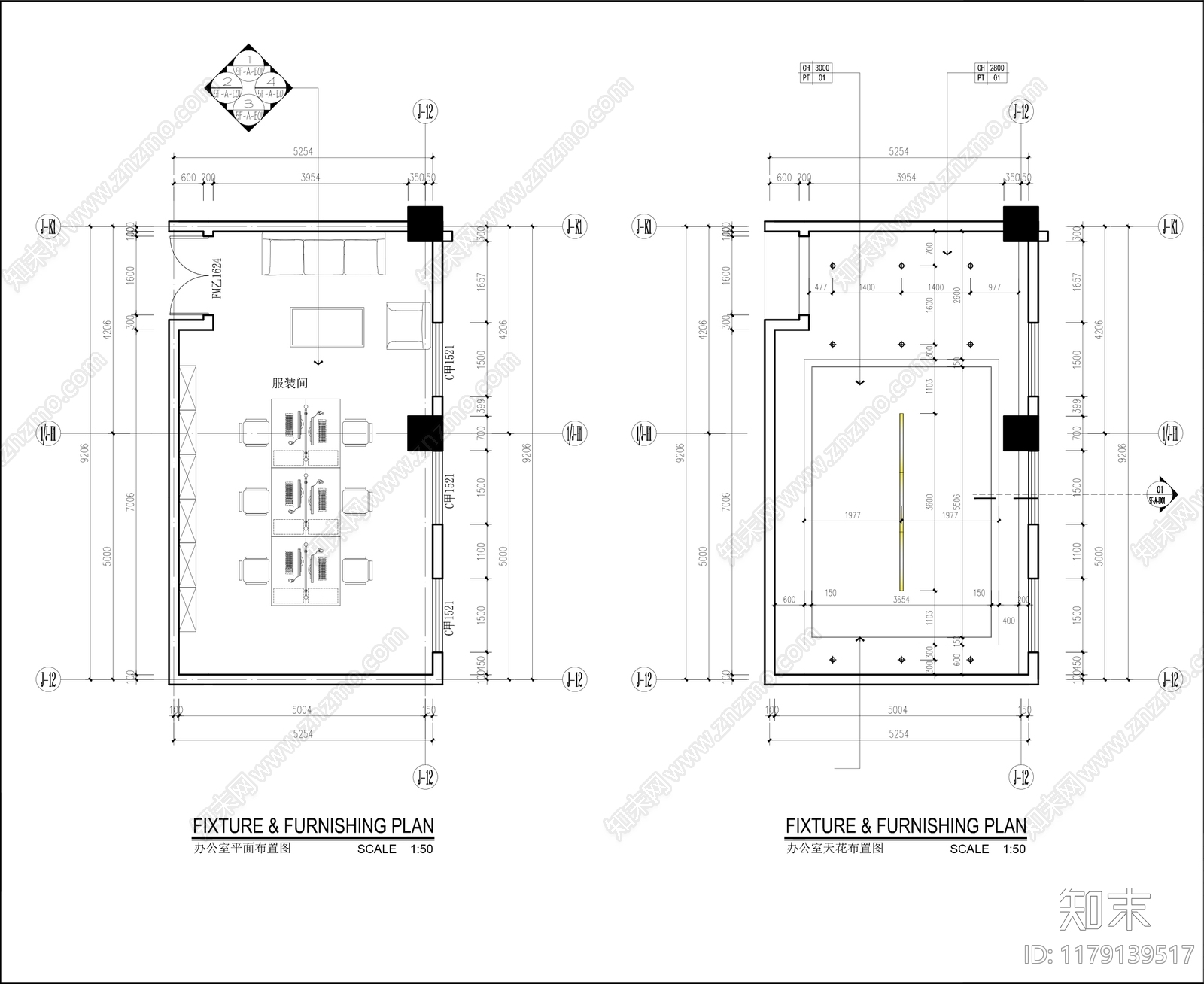 现代独立办公室施工图下载【ID:1179139517】