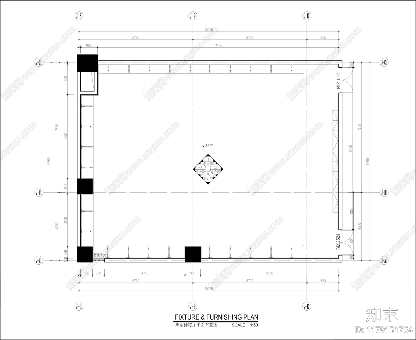 现代舞蹈室施工图下载【ID:1179151764】