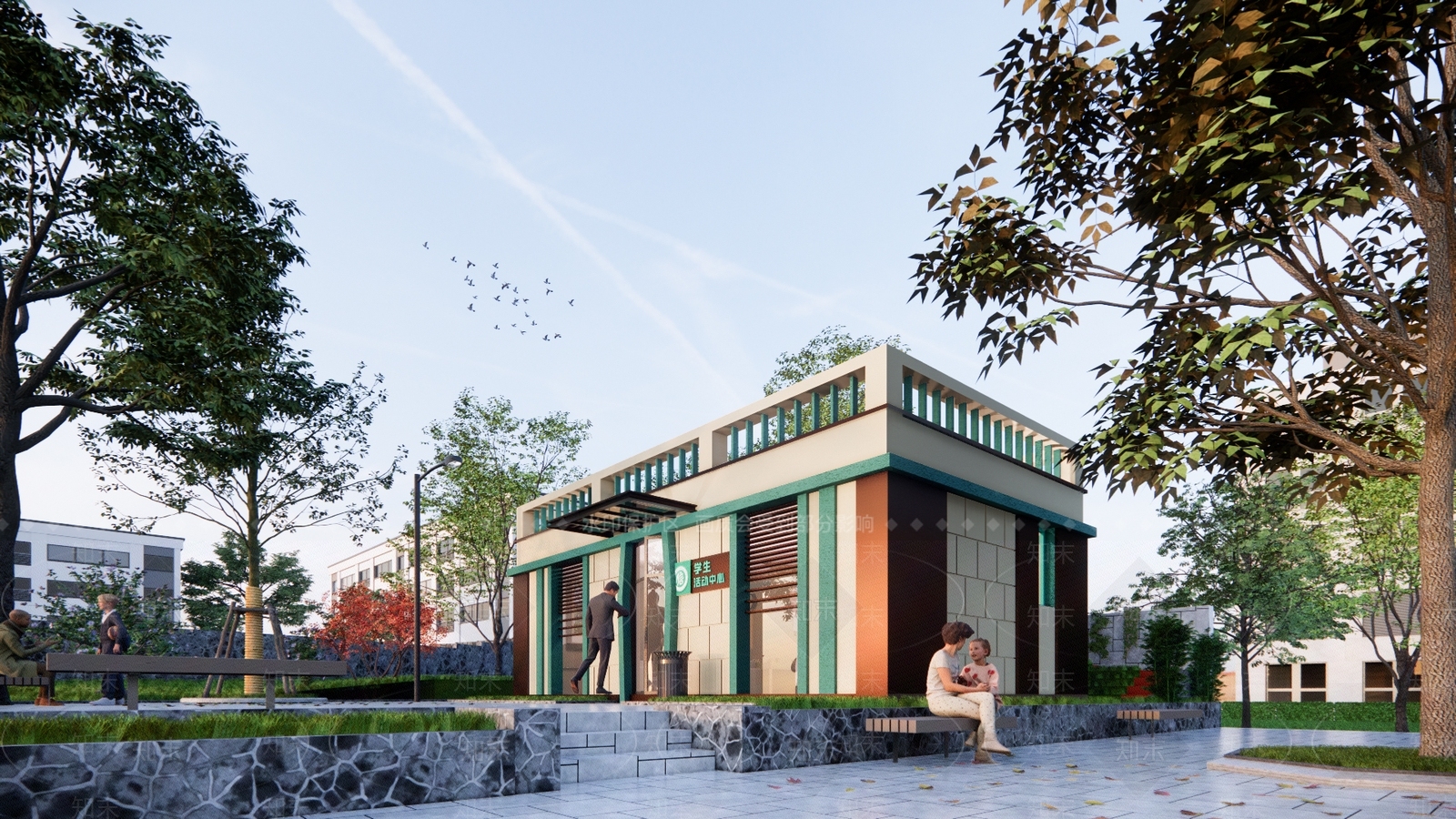 现代新中式学校建筑SU模型下载【ID:1179903258】
