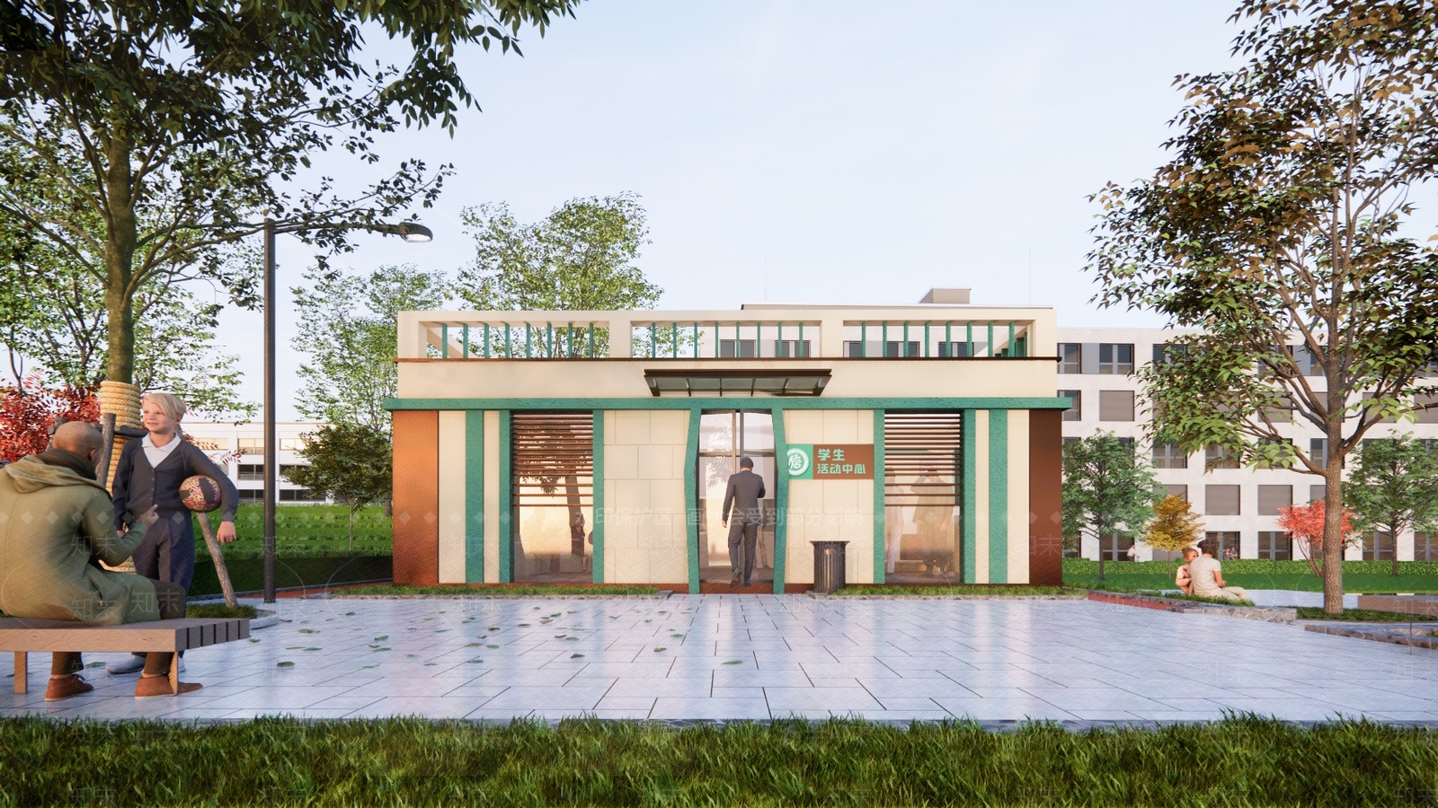 现代新中式学校建筑SU模型下载【ID:1179903258】