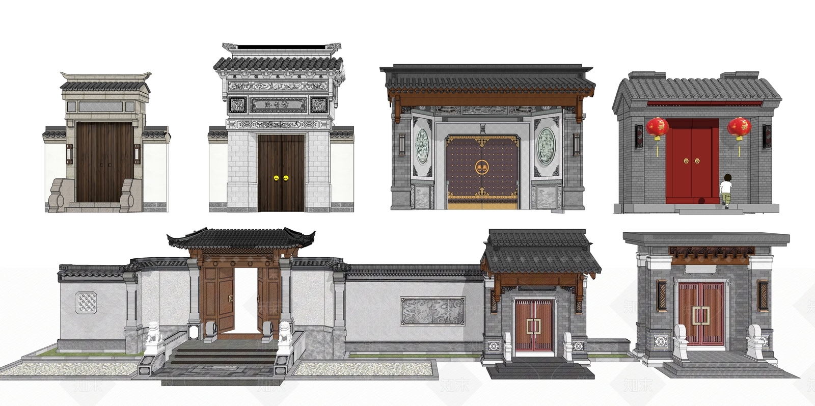 中式庭院门SU模型下载【ID:1179154969】
