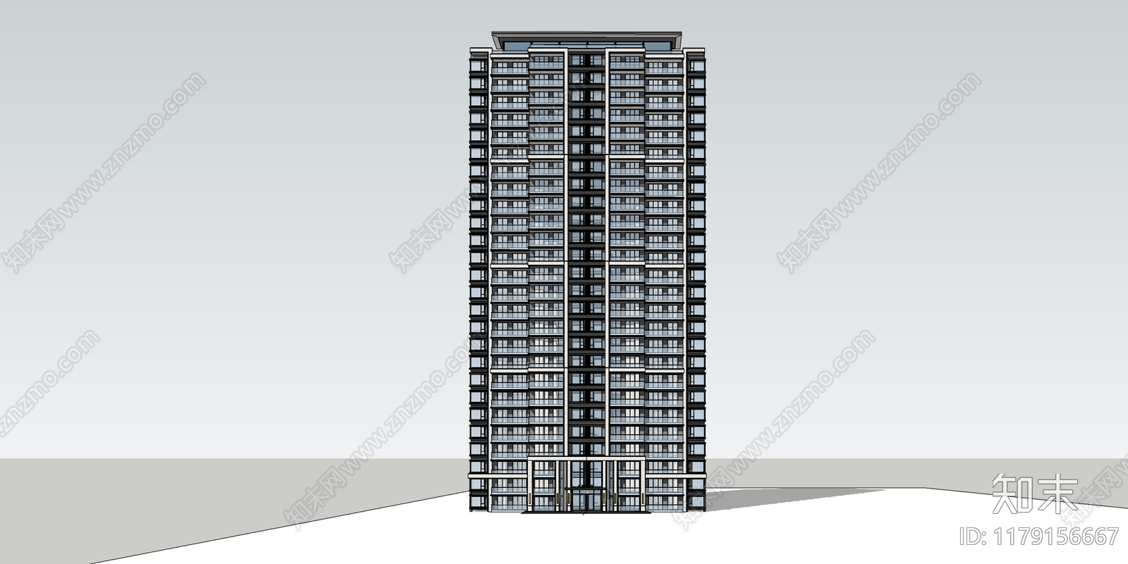 现代高层住宅SU模型下载【ID:1179156667】