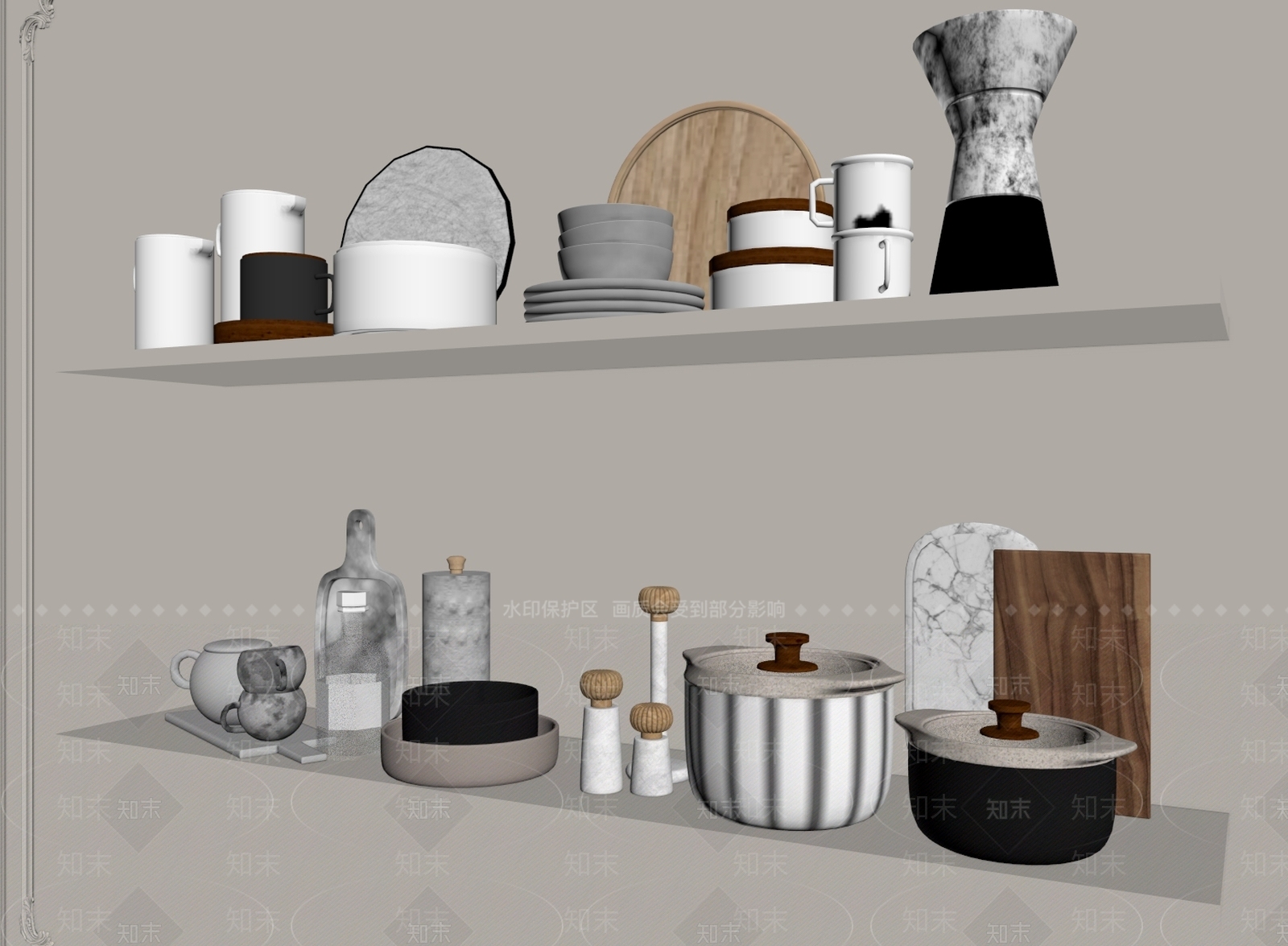 厨房用品组合SU模型下载【ID:1179158402】