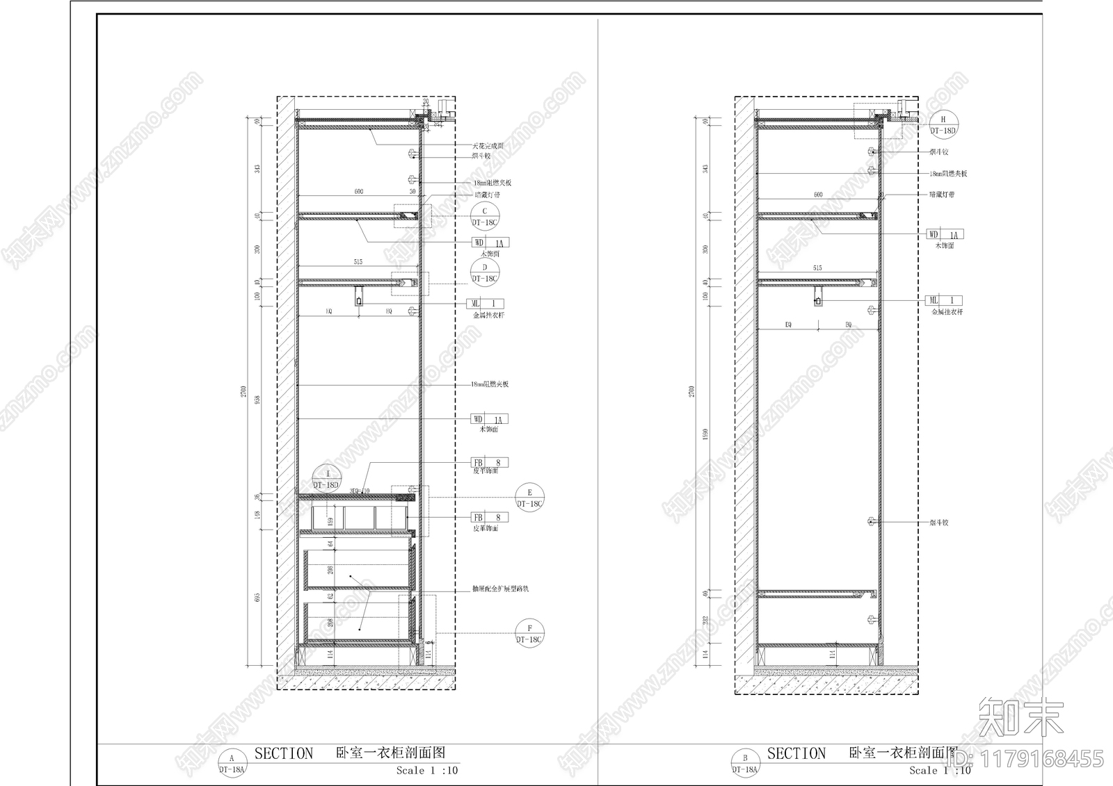 现代衣帽间cad施工图下载【ID:1179168455】