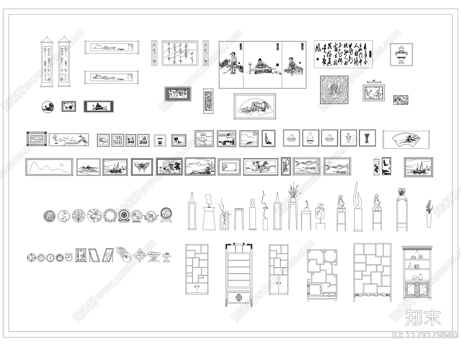 中式新中式综合家具图库施工图下载【ID:1179179840】