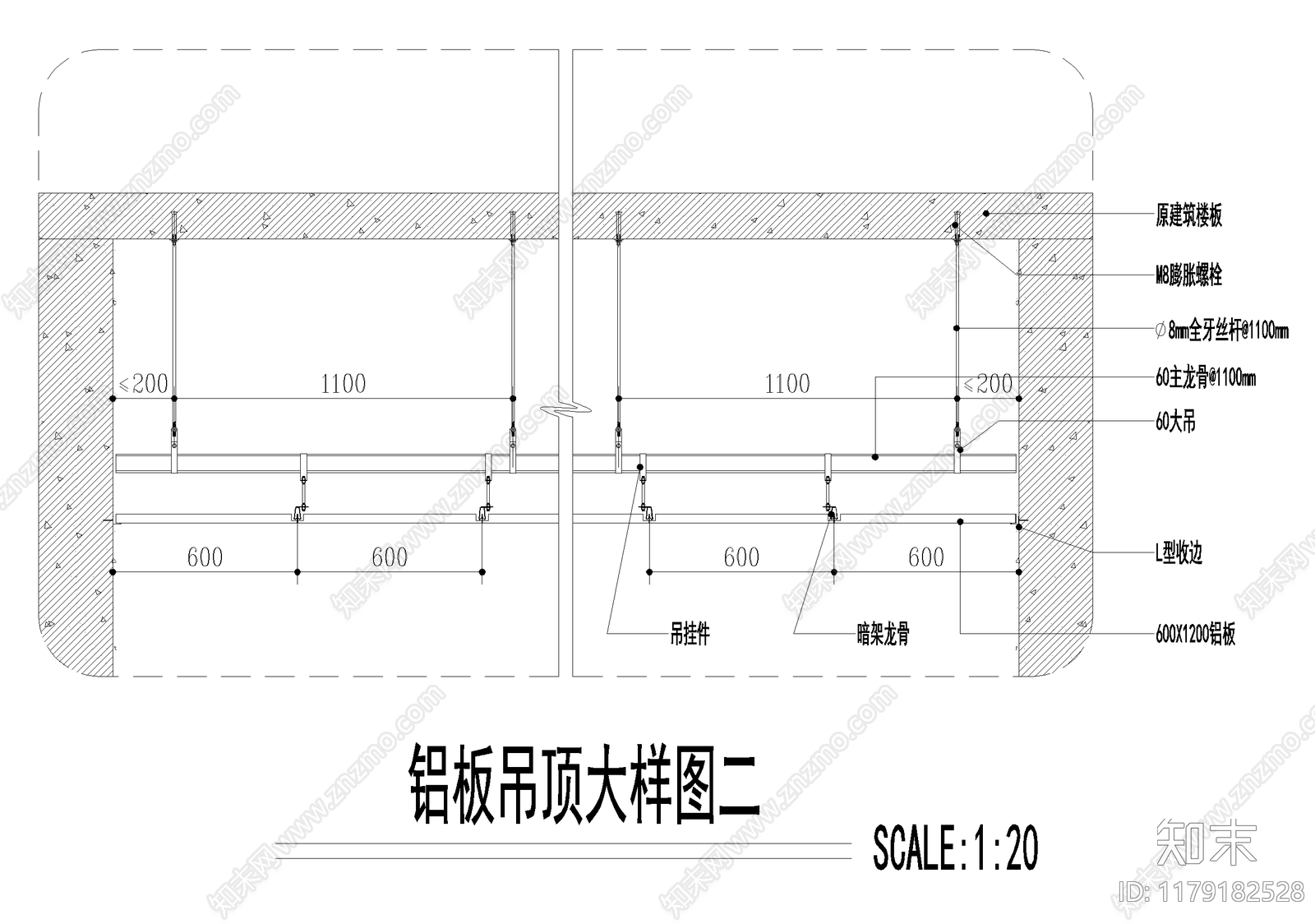 吊顶节点cad施工图下载【ID:1179182528】