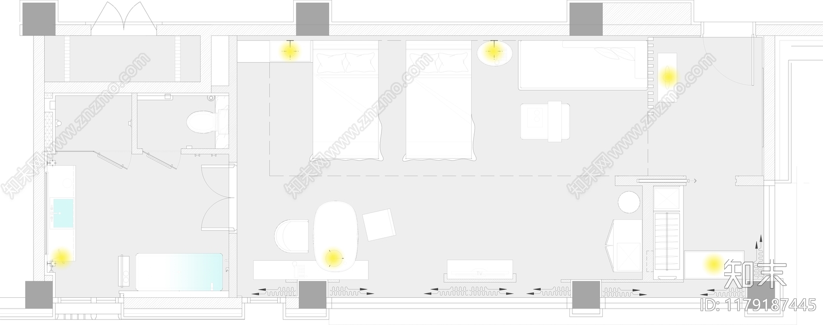 现代酒店cad施工图下载【ID:1179187445】