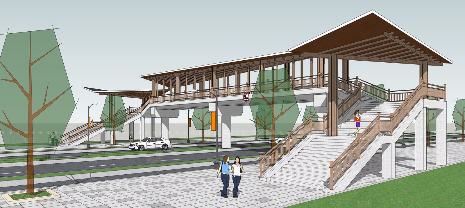 新中式天桥SU模型下载【ID:1179195376】