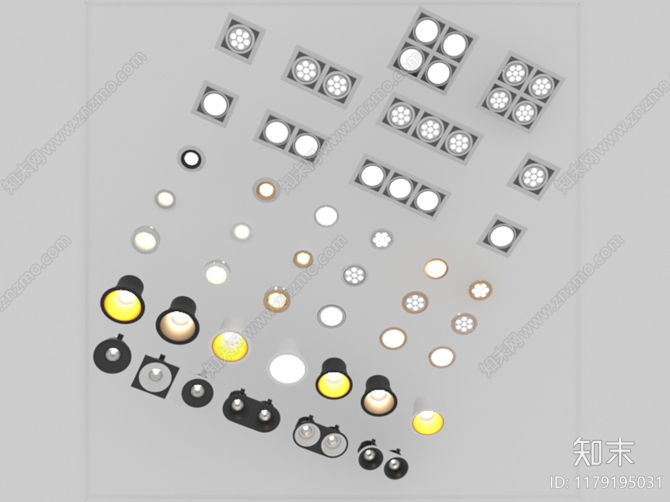 现代筒灯射灯组合3D模型下载【ID:1179195031】