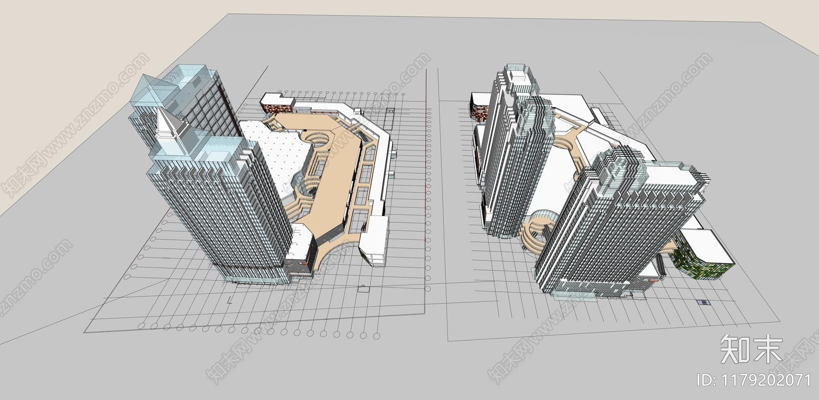 现代简约酒店建筑SU模型下载【ID:1179202071】