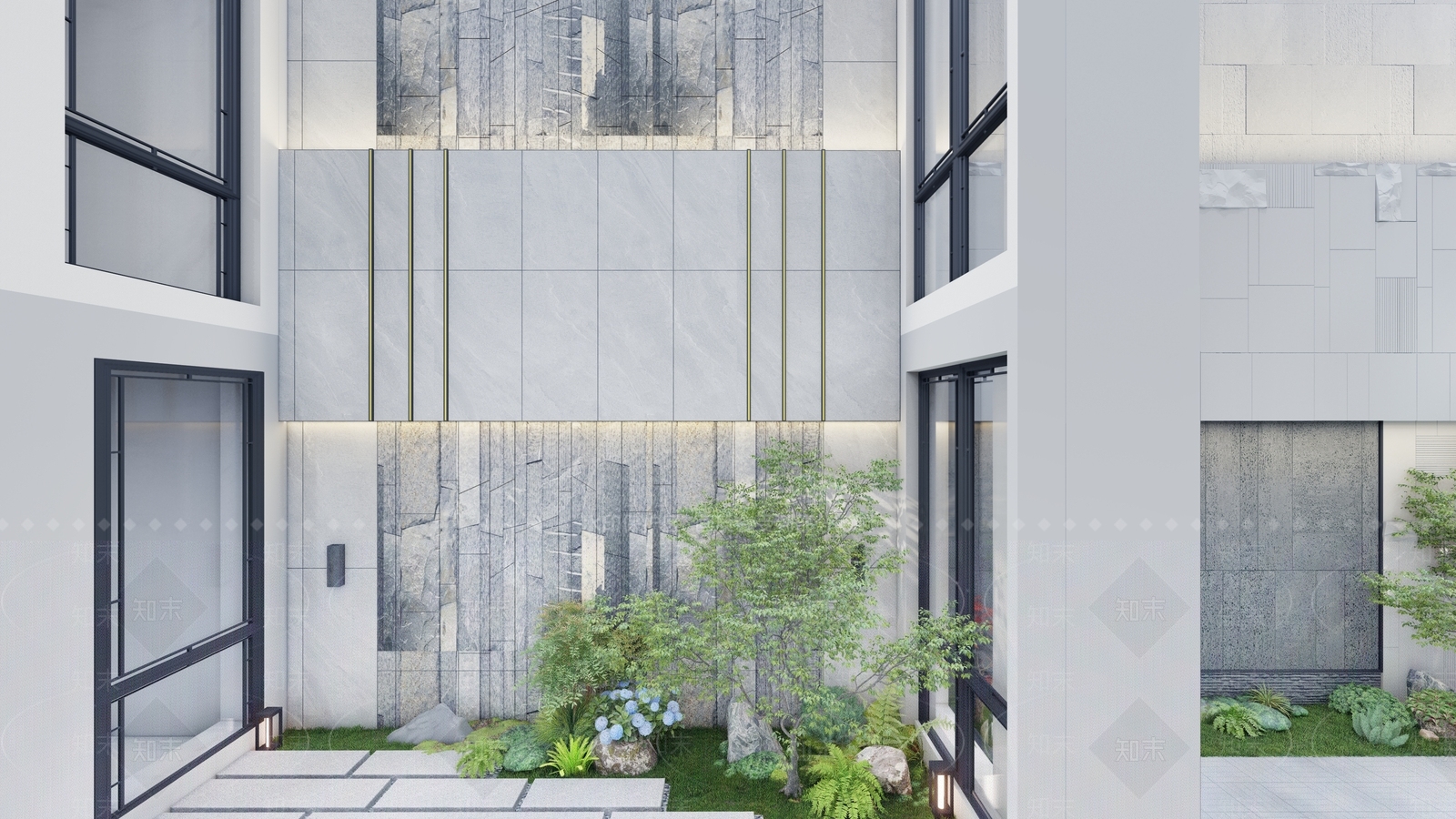 现代新中式别墅庭院SU模型下载【ID:1179220198】