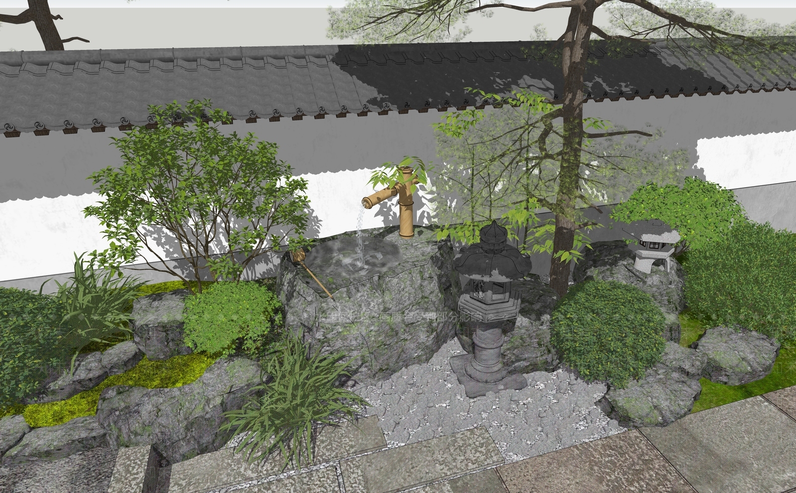 新中式日式庭院小品SU模型下载【ID:1179221762】