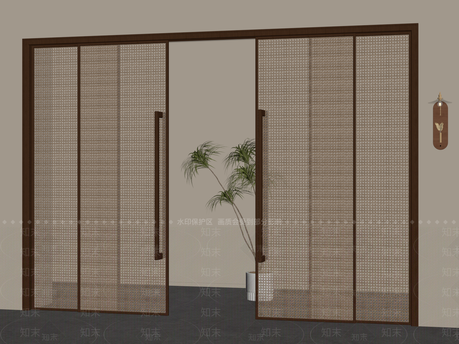 新中式推拉门SU模型下载【ID:1179221626】