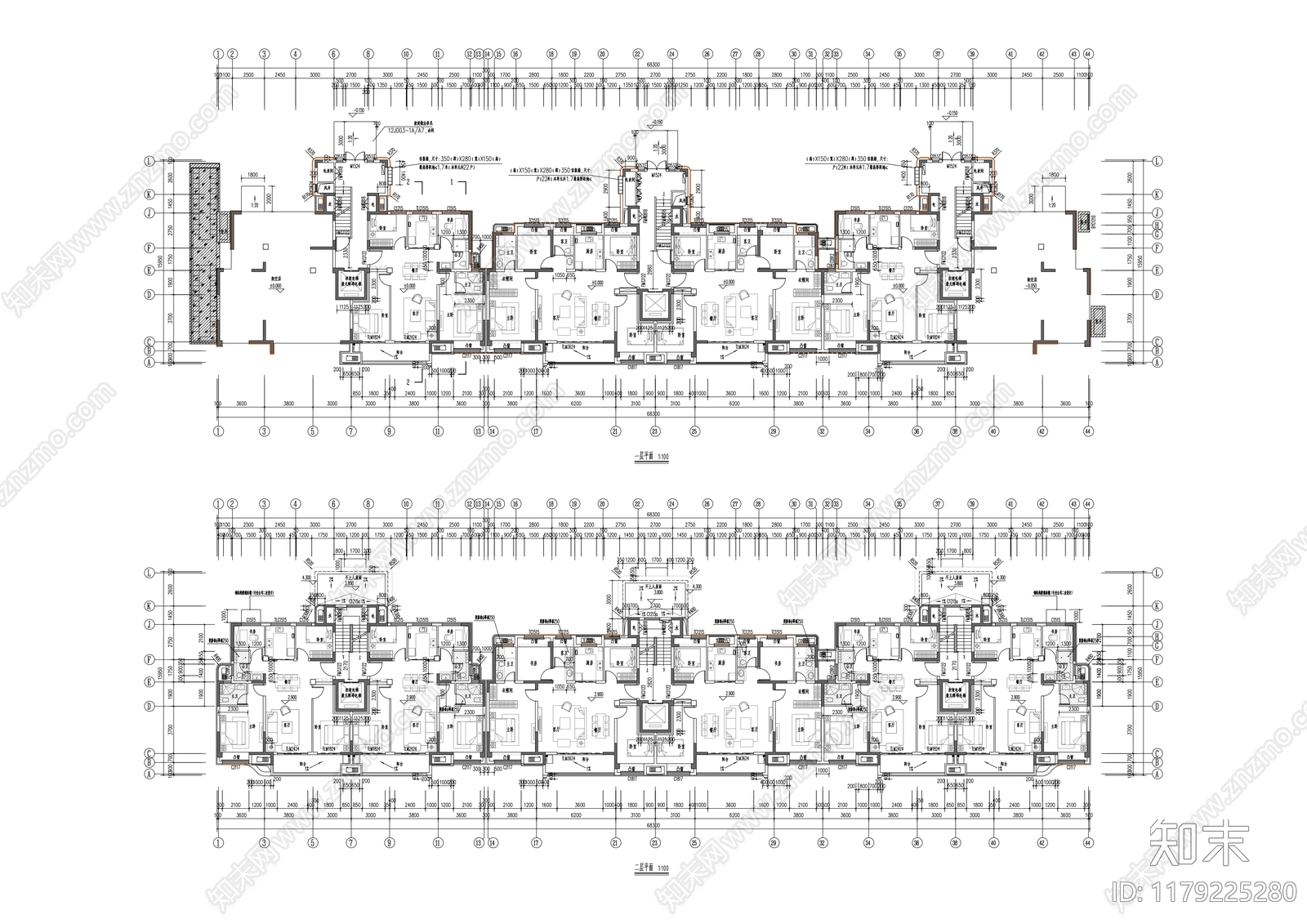 现代住宅楼建筑cad施工图下载【ID:1179225280】