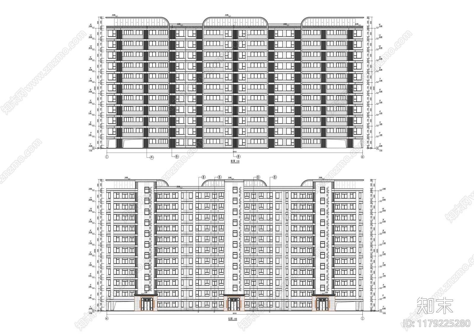 现代住宅楼建筑cad施工图下载【ID:1179225280】