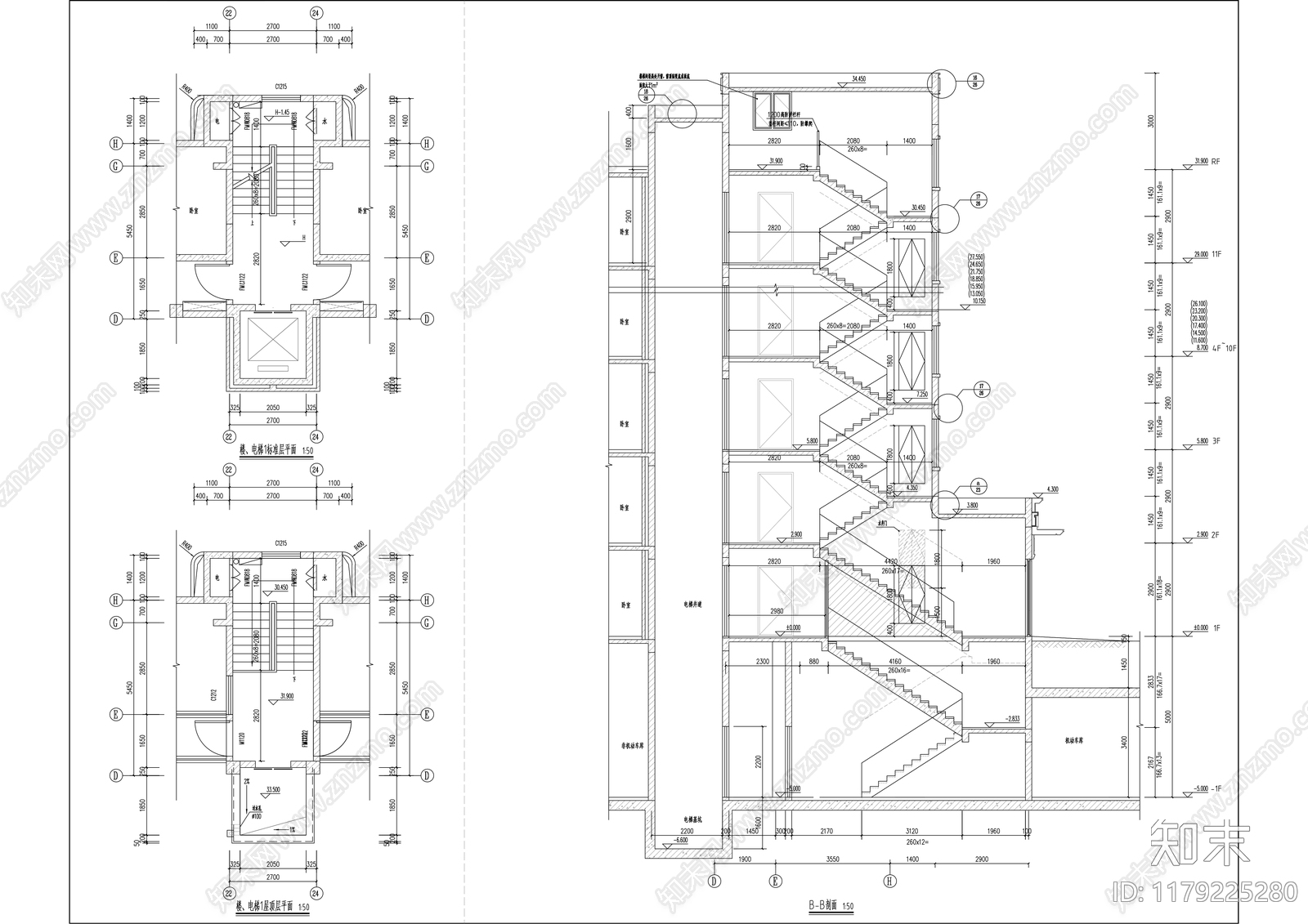 现代住宅楼建筑cad施工图下载【ID:1179225280】