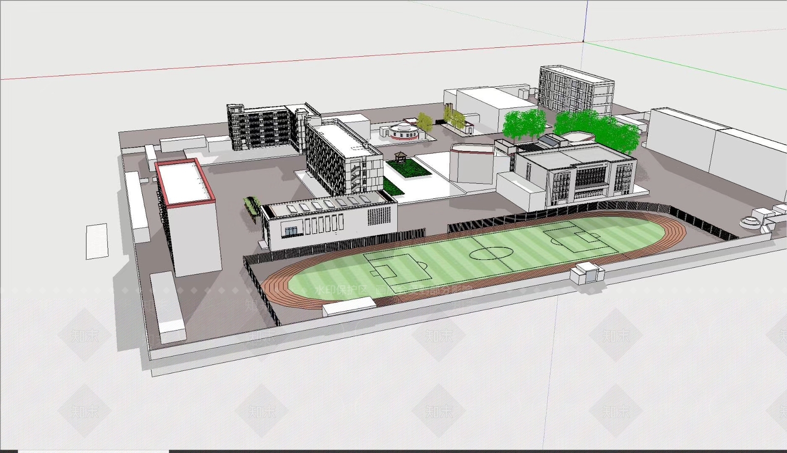 现代简约学校建筑SU模型下载【ID:1179225640】