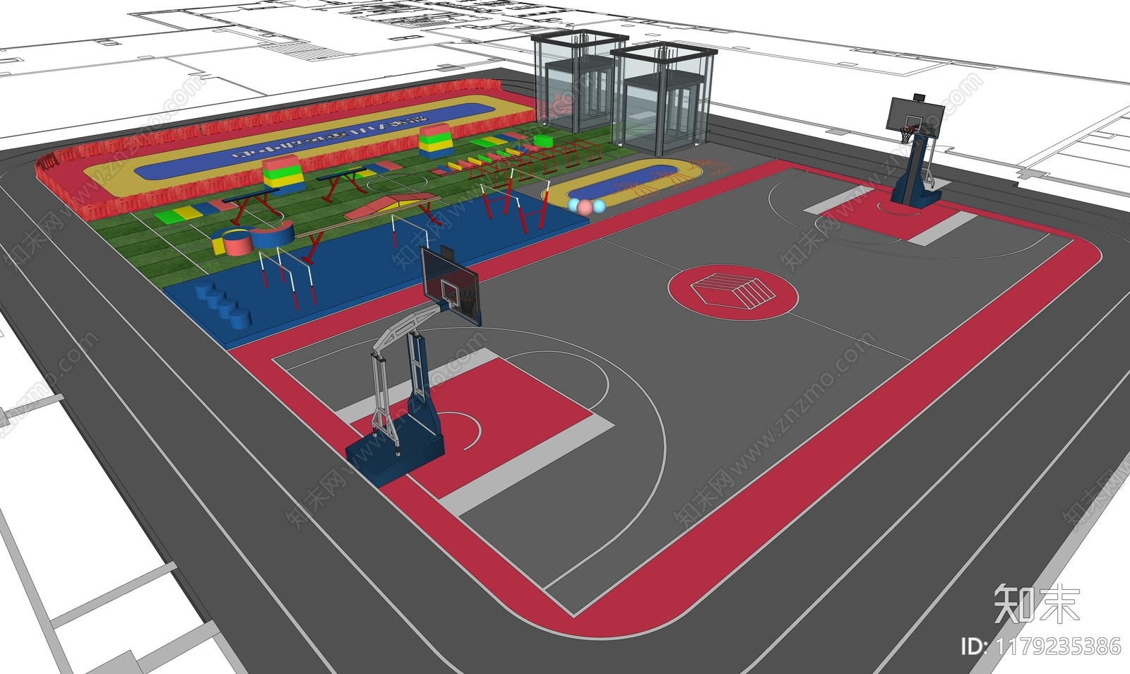 现代篮球场SU模型下载【ID:1179235386】