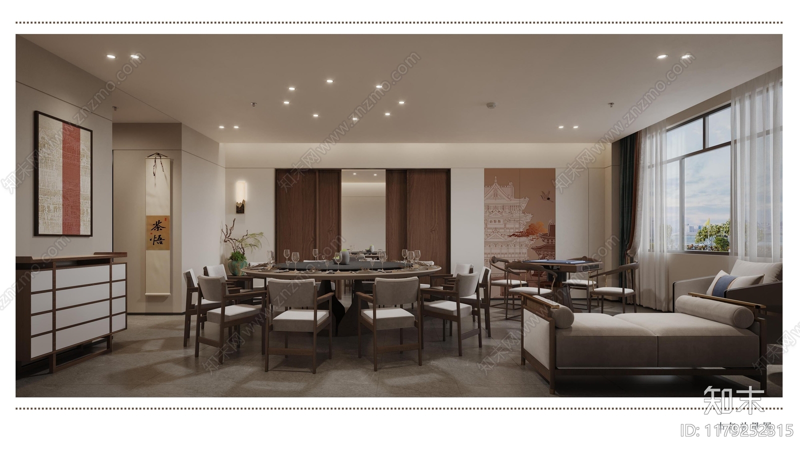 现代新中式中餐厅cad施工图下载【ID:1179252315】