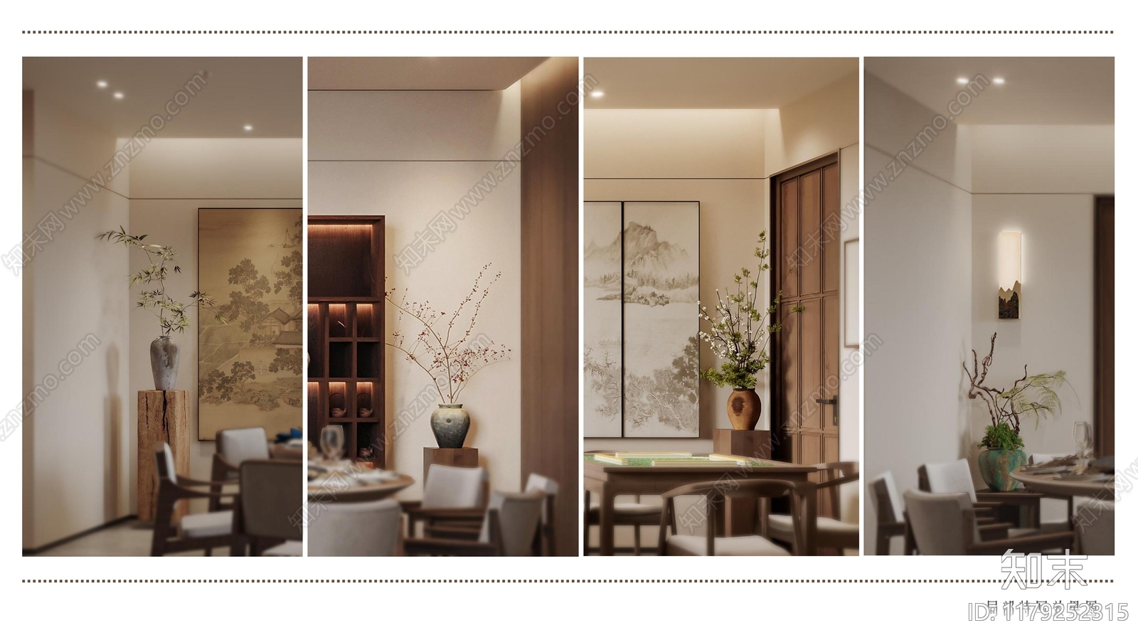 现代新中式中餐厅cad施工图下载【ID:1179252315】