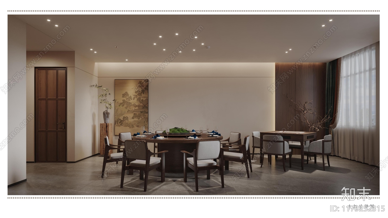 现代新中式中餐厅cad施工图下载【ID:1179252315】