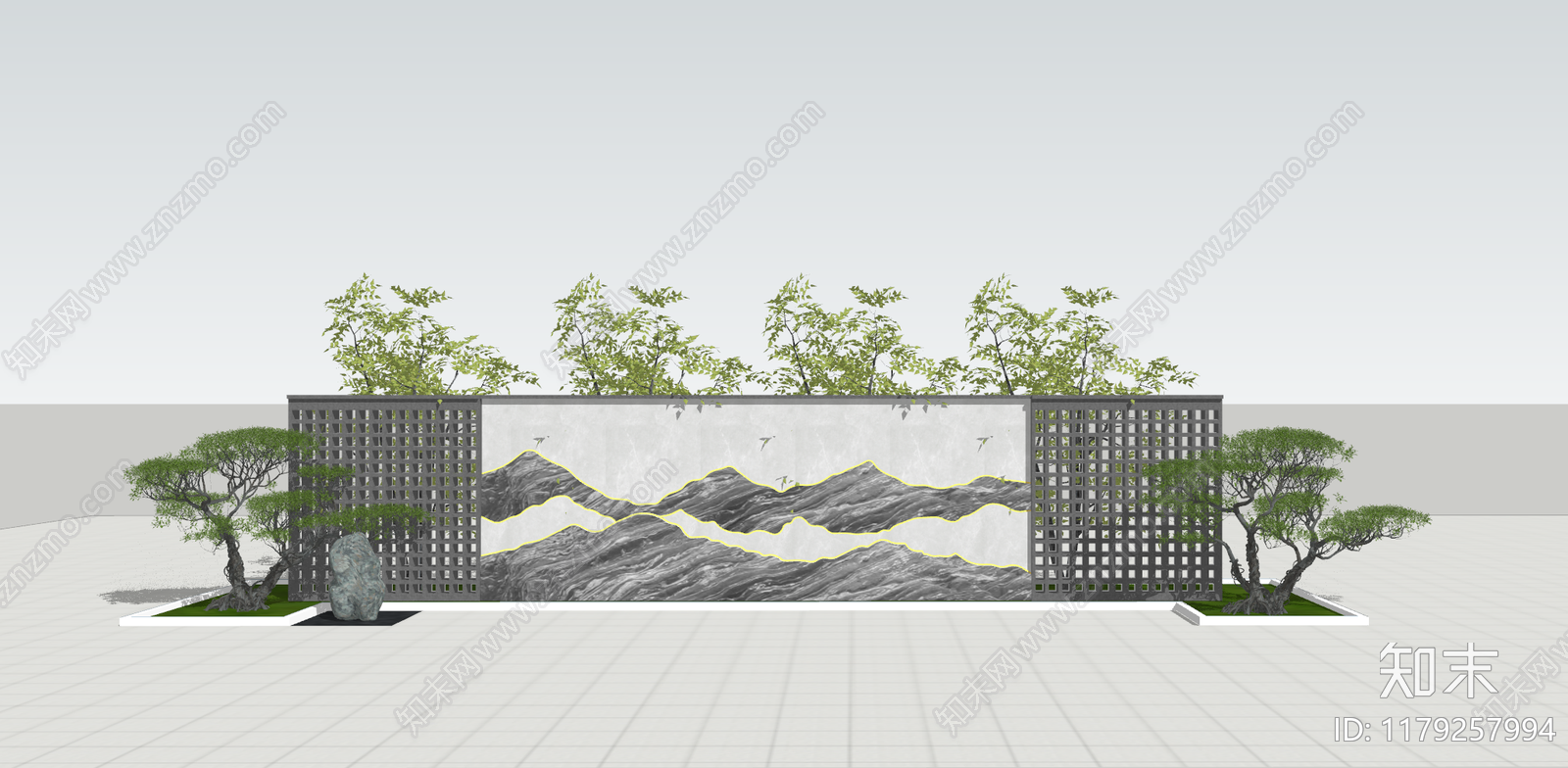 新中式轻奢围墙SU模型下载【ID:1179257994】