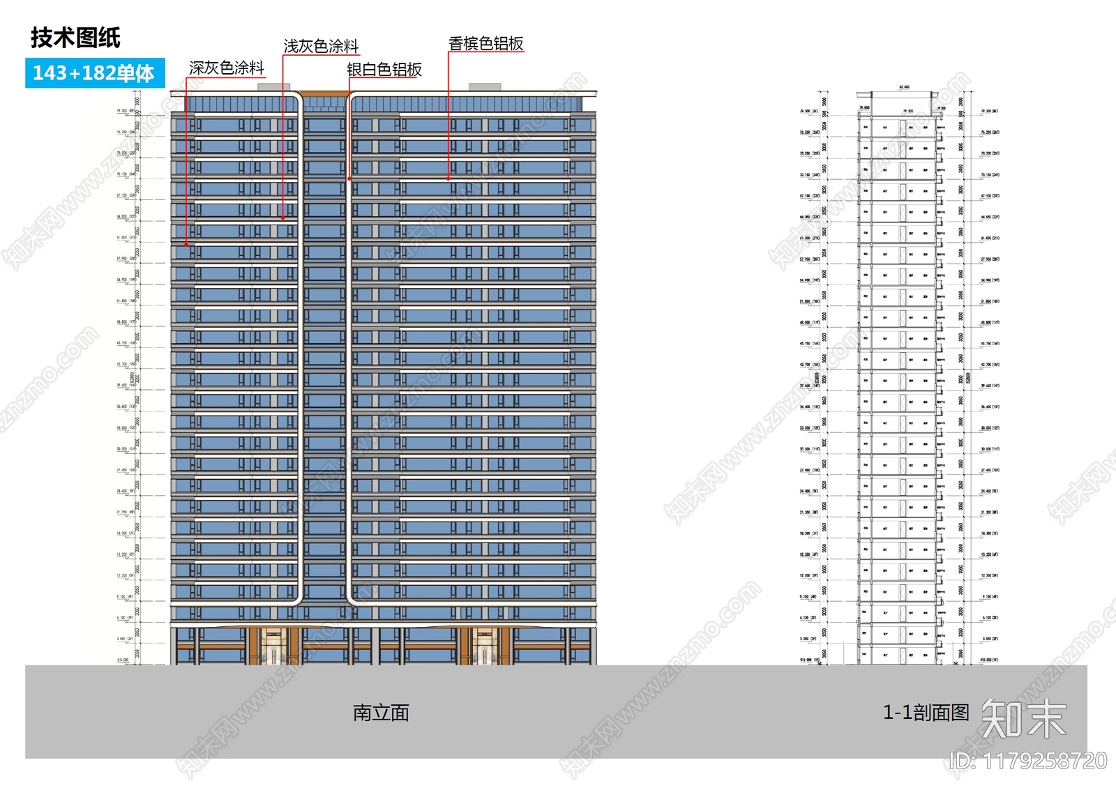 现代轻奢住宅楼建筑施工图下载【ID:1179258720】