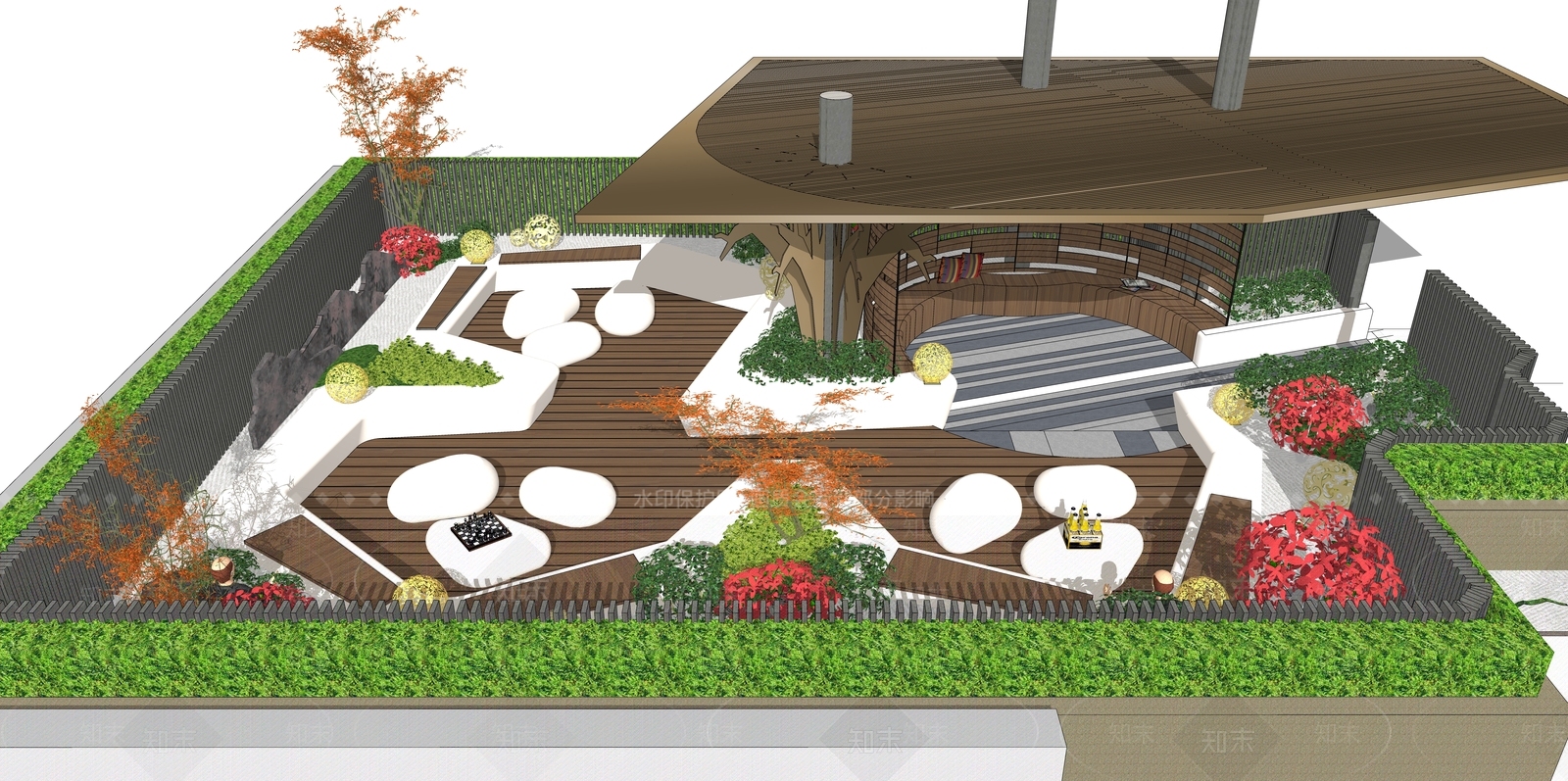 现代屋顶花园SU模型下载【ID:1179259416】