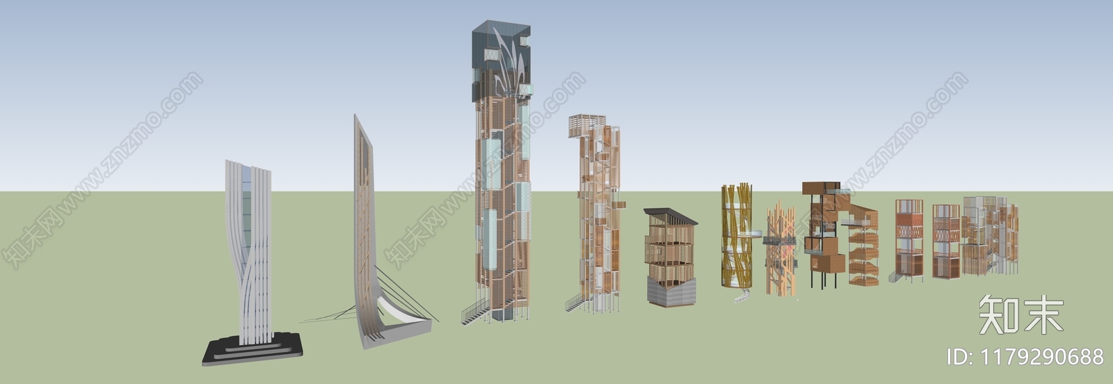 现代新中式塔楼SU模型下载【ID:1179290688】