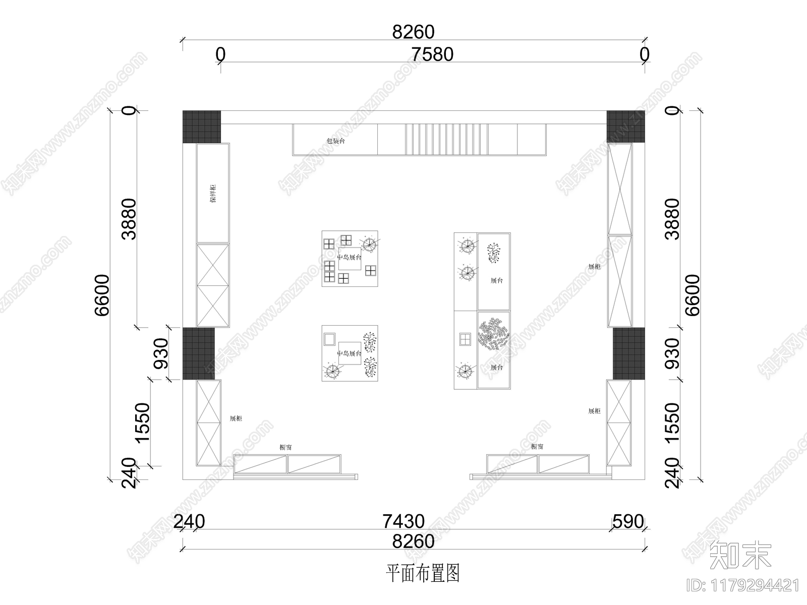 10套花店鲜花专卖店CAD平面布置图施工图下载【ID:1179294421】