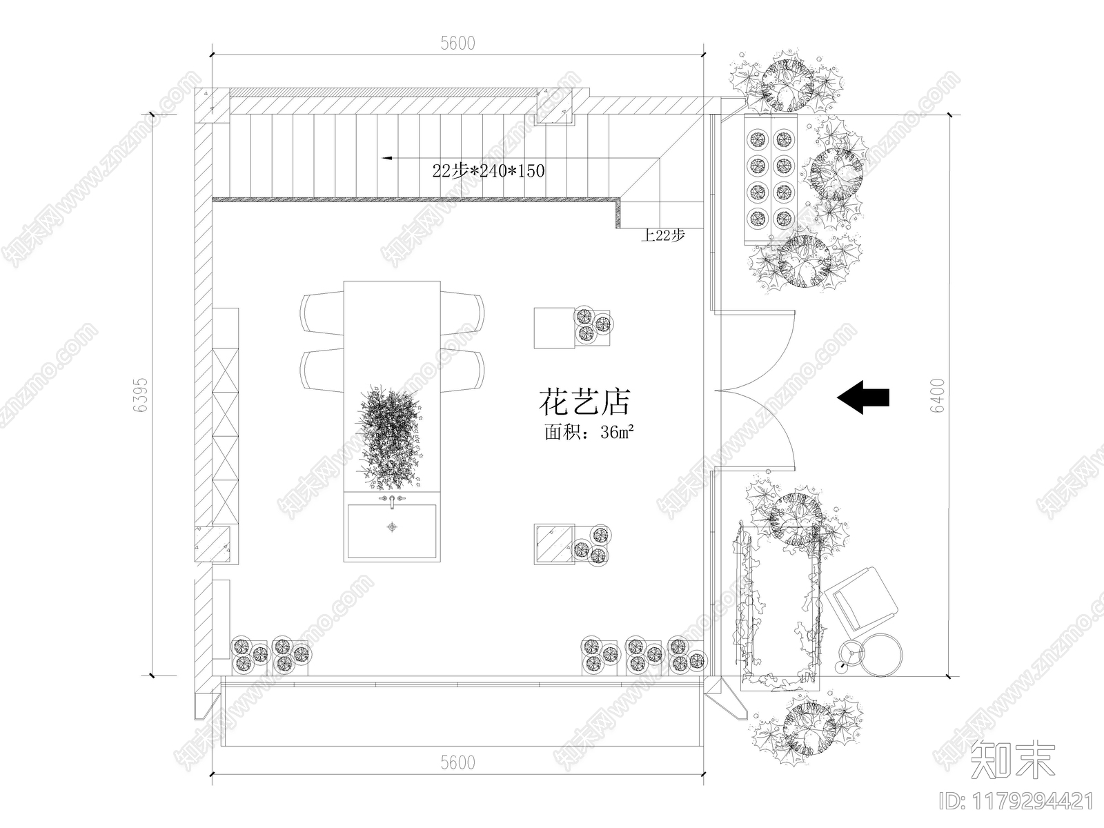 10套花店鲜花专卖店CAD平面布置图施工图下载【ID:1179294421】