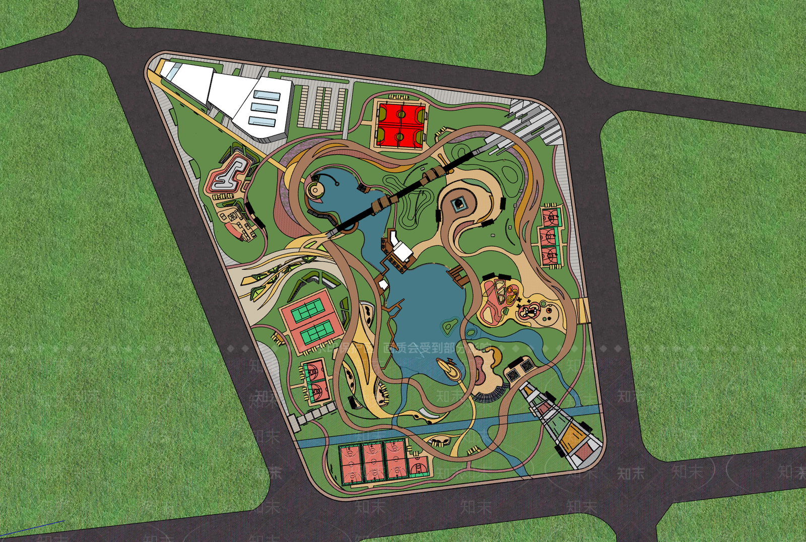 现代景观公园SU模型下载【ID:1179302411】