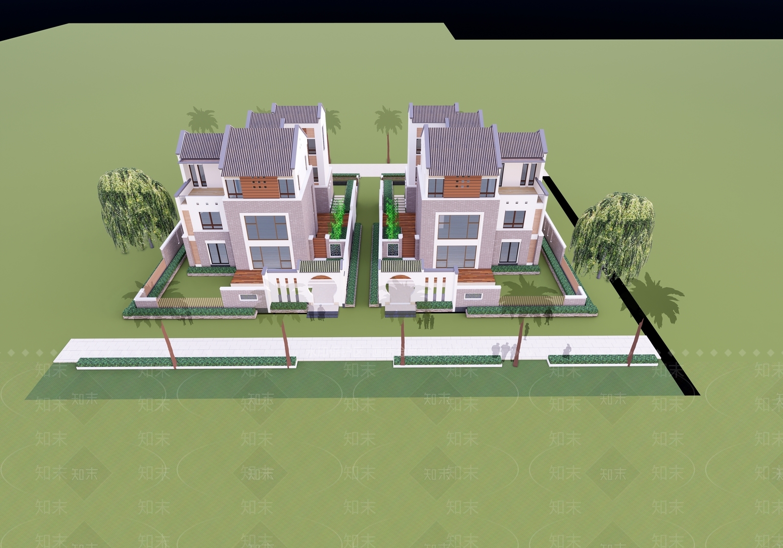简约新中式民宿建筑SU模型下载【ID:1179308354】