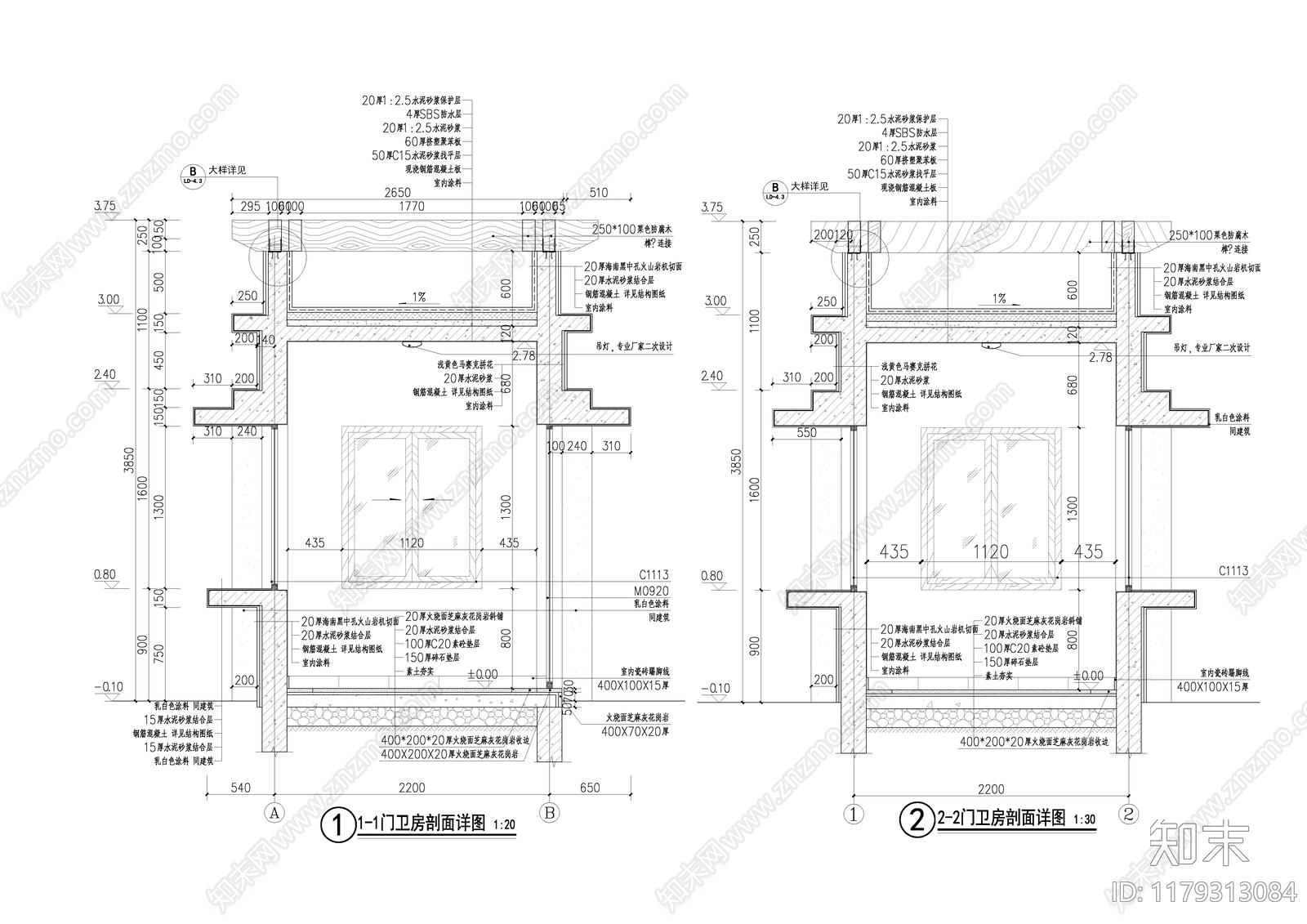 现代门卫室建筑cad施工图下载【ID:1179313084】