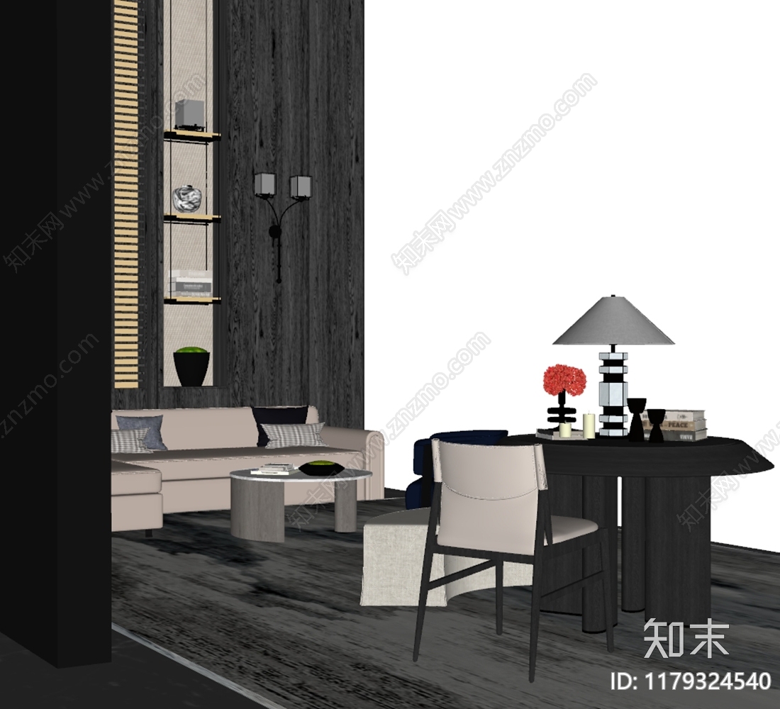 现代复古酒店大堂SU模型下载【ID:1179324540】