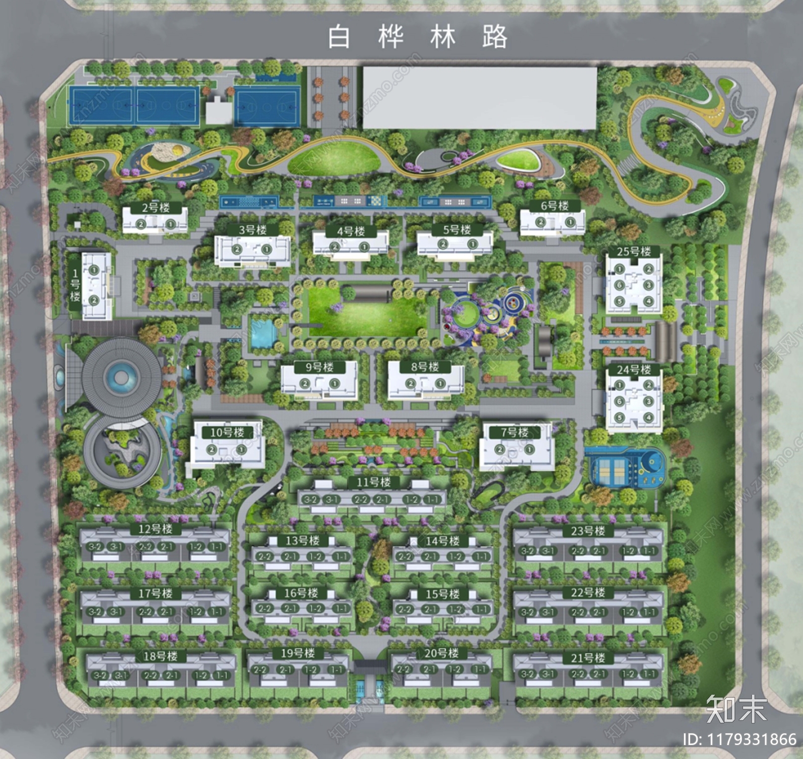 现代小区景观施工图下载【ID:1179331866】