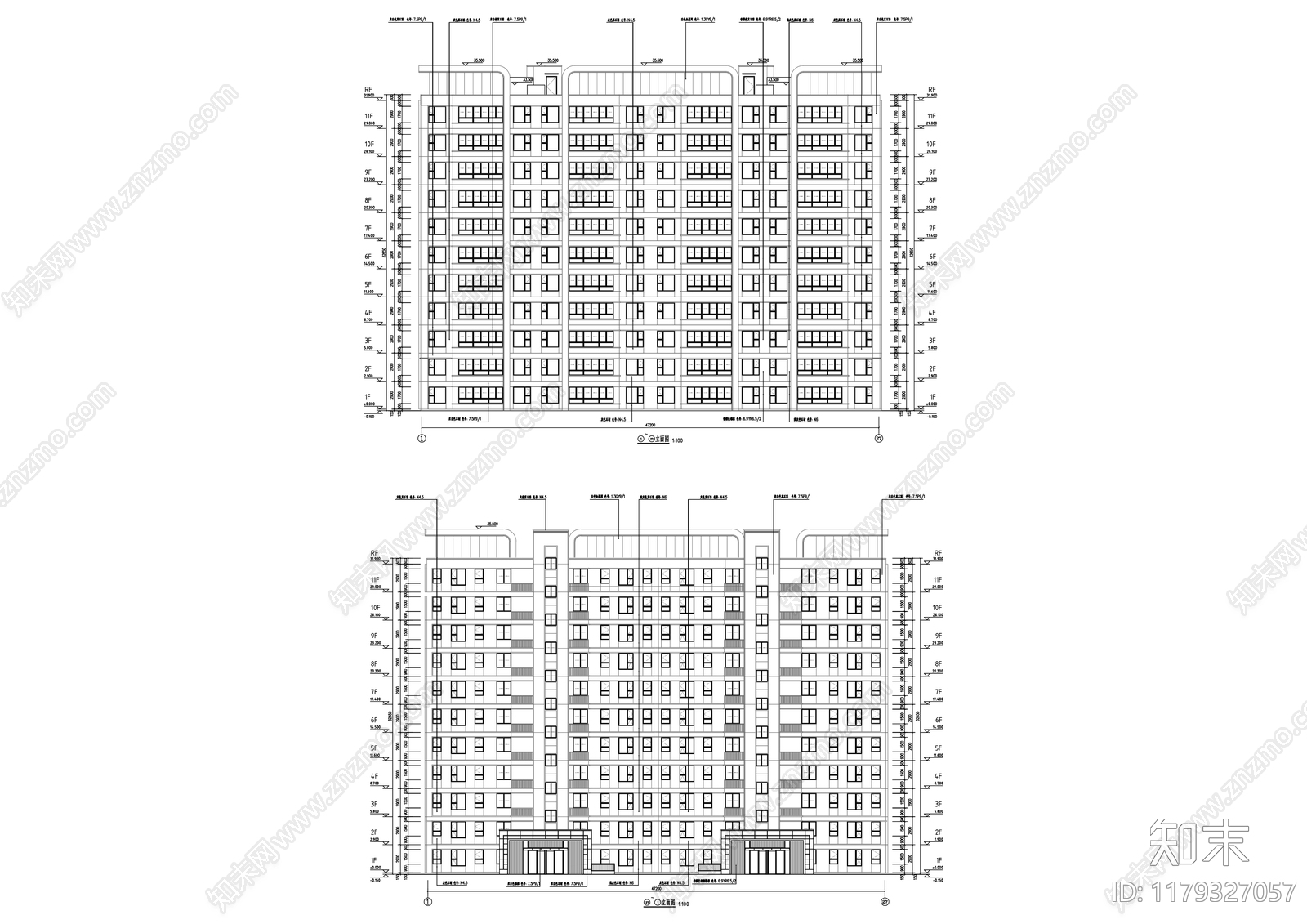 现代住宅楼建筑cad施工图下载【ID:1179327057】