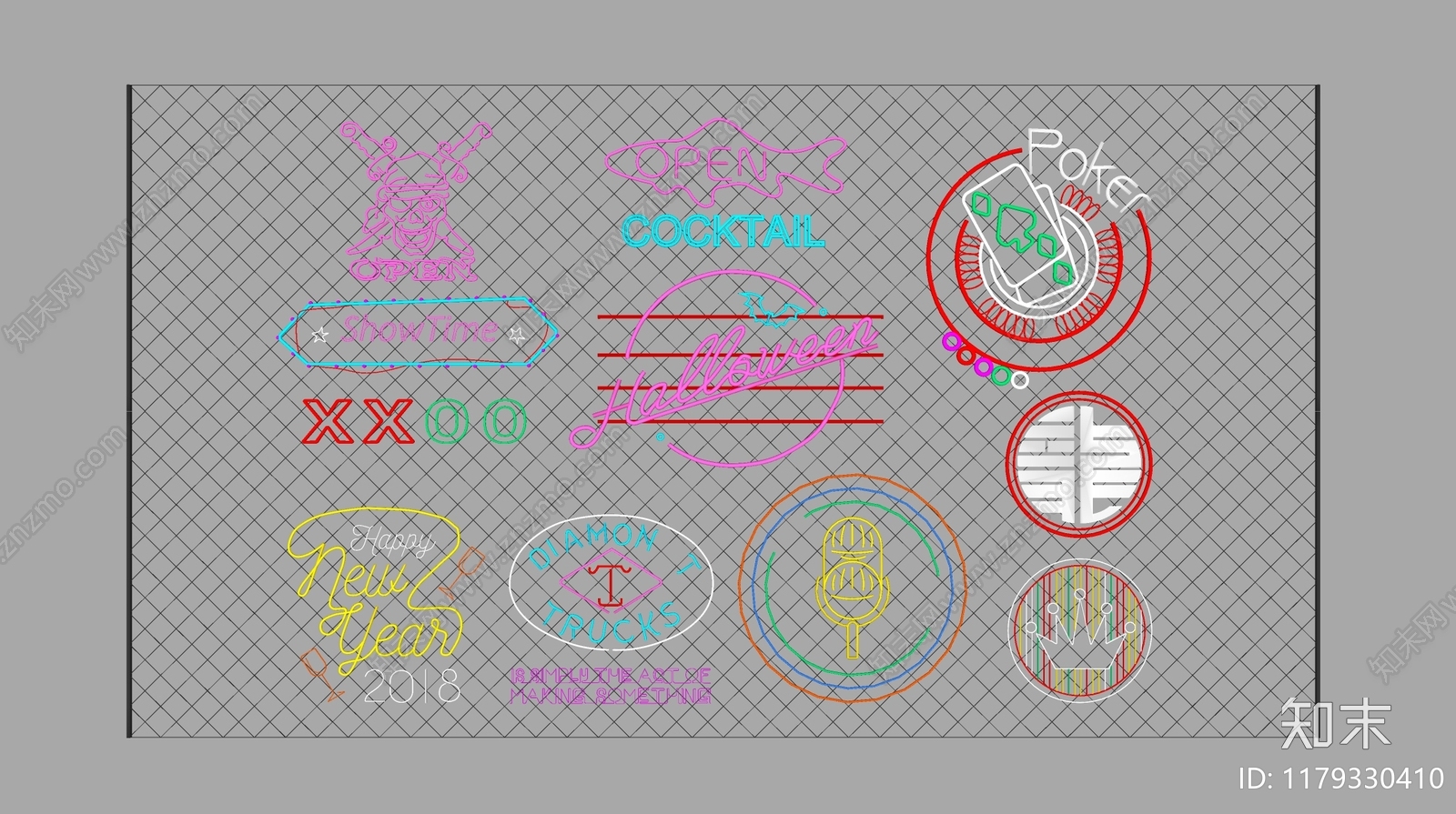现代霓虹灯SU模型下载【ID:1179330410】
