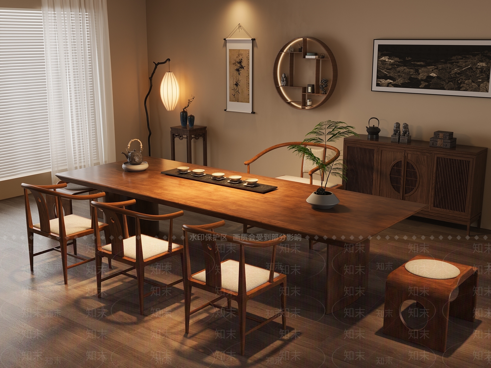 新中式茶室3D模型下载【ID:1179338254】