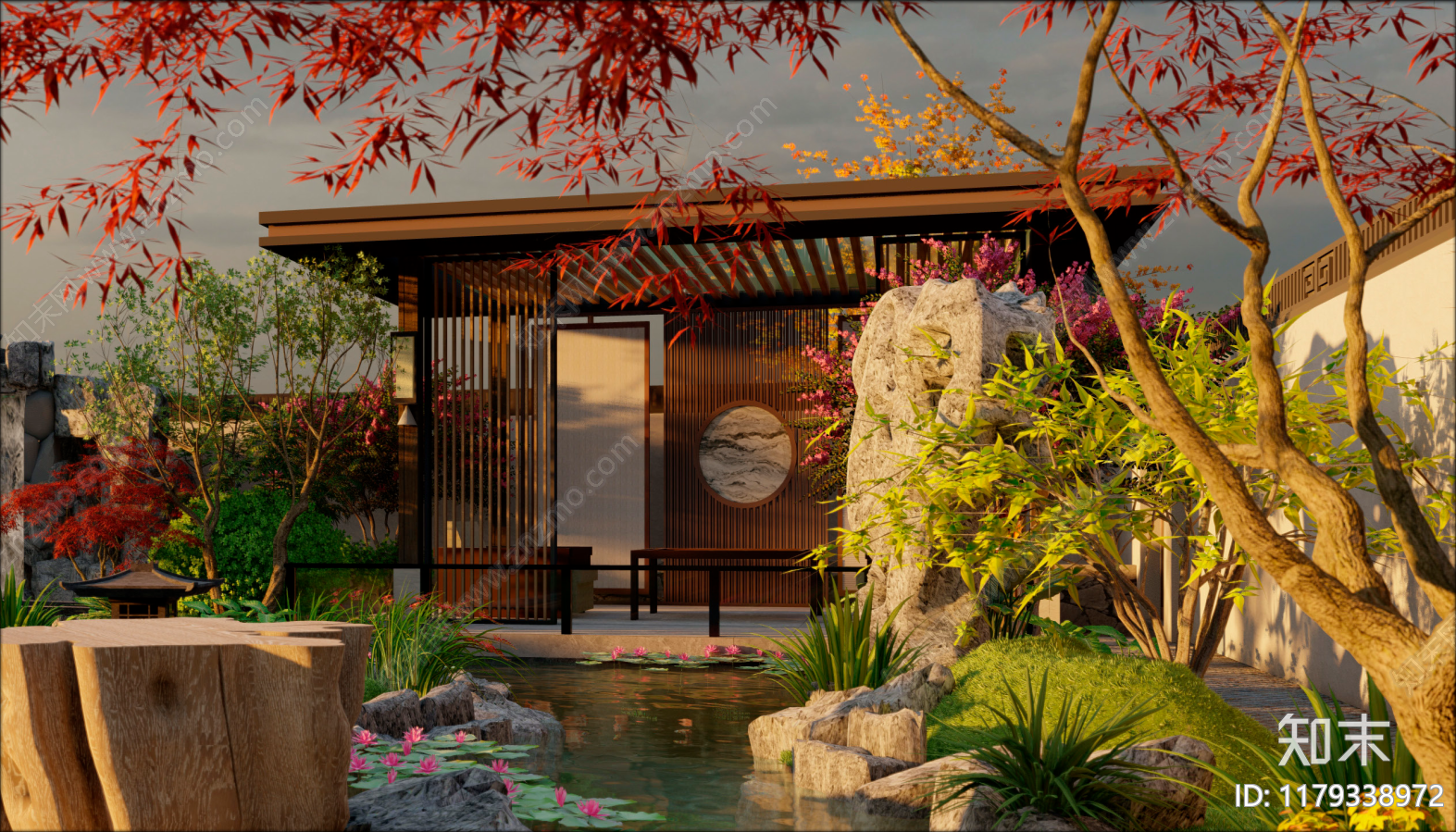新中式现代庭院施工图下载【ID:1179338972】