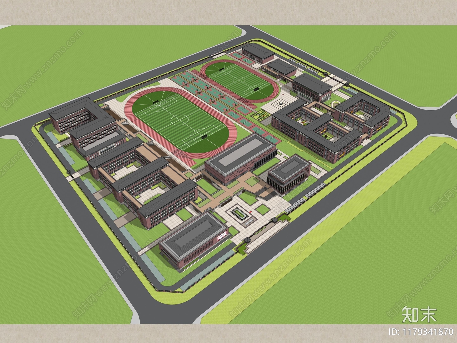 美式现代学校建筑SU模型下载【ID:1179341870】