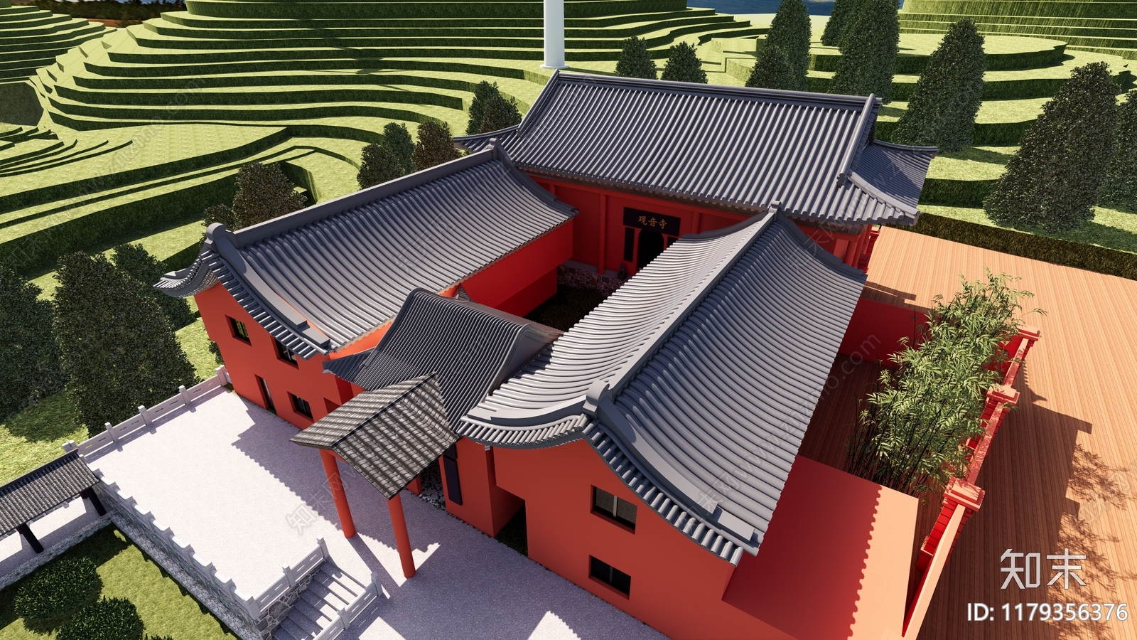 中式寺庙建筑SU模型下载【ID:1179356376】